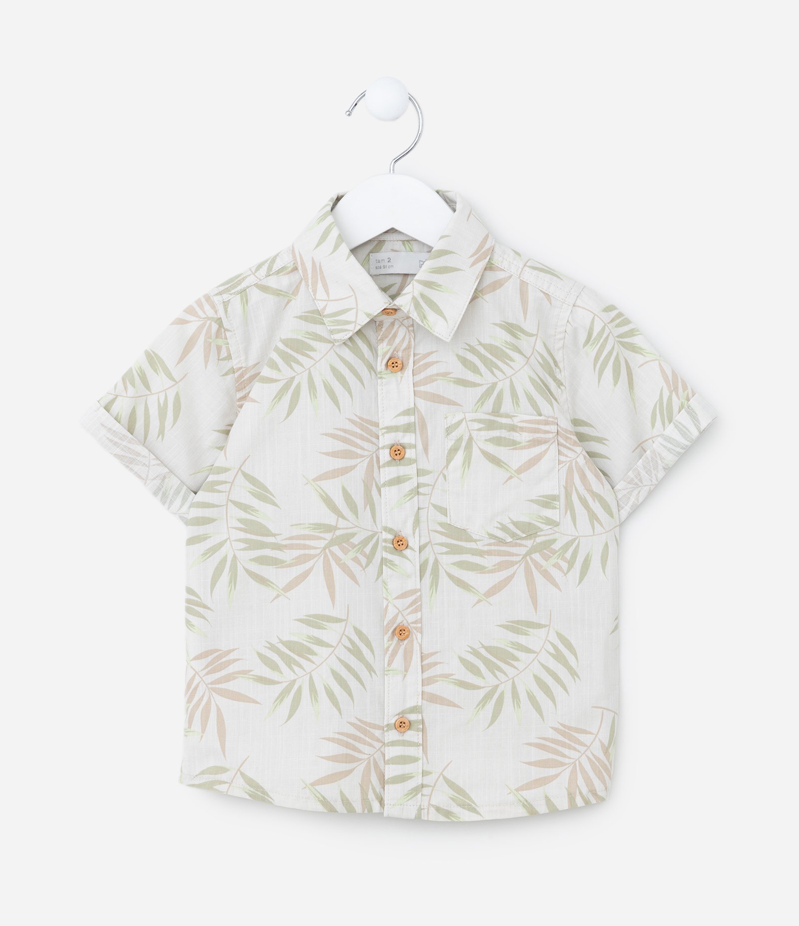 Conjunto Infantil em Algodão com Estampa de Folhagens - Tam 1 a 6 Anos Branco/Bege 2