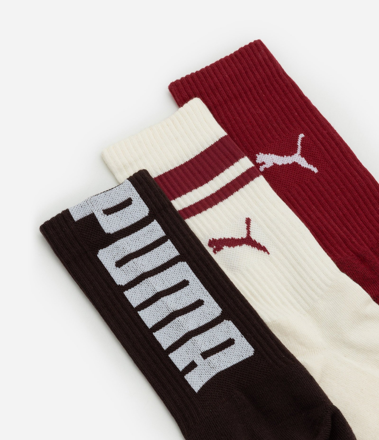 Kit 03 Meias Cano Alto Esportiva em Algodão Puma Marrom/Off White/Bordo 4