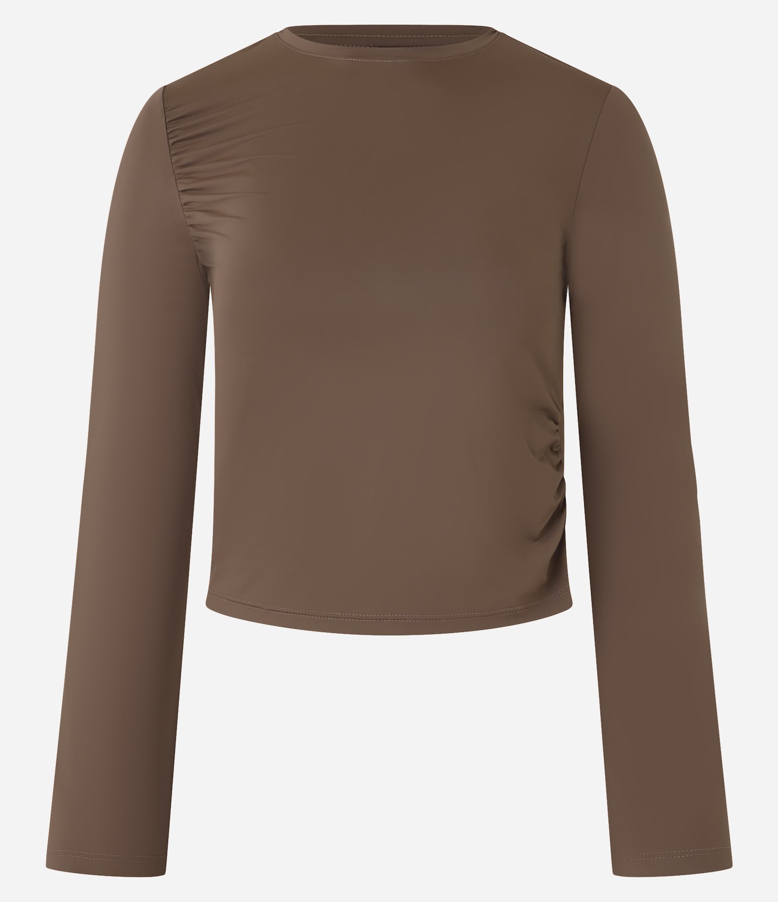 Blusa em Microfibra com Manga Godê e Franzido Marrom 5