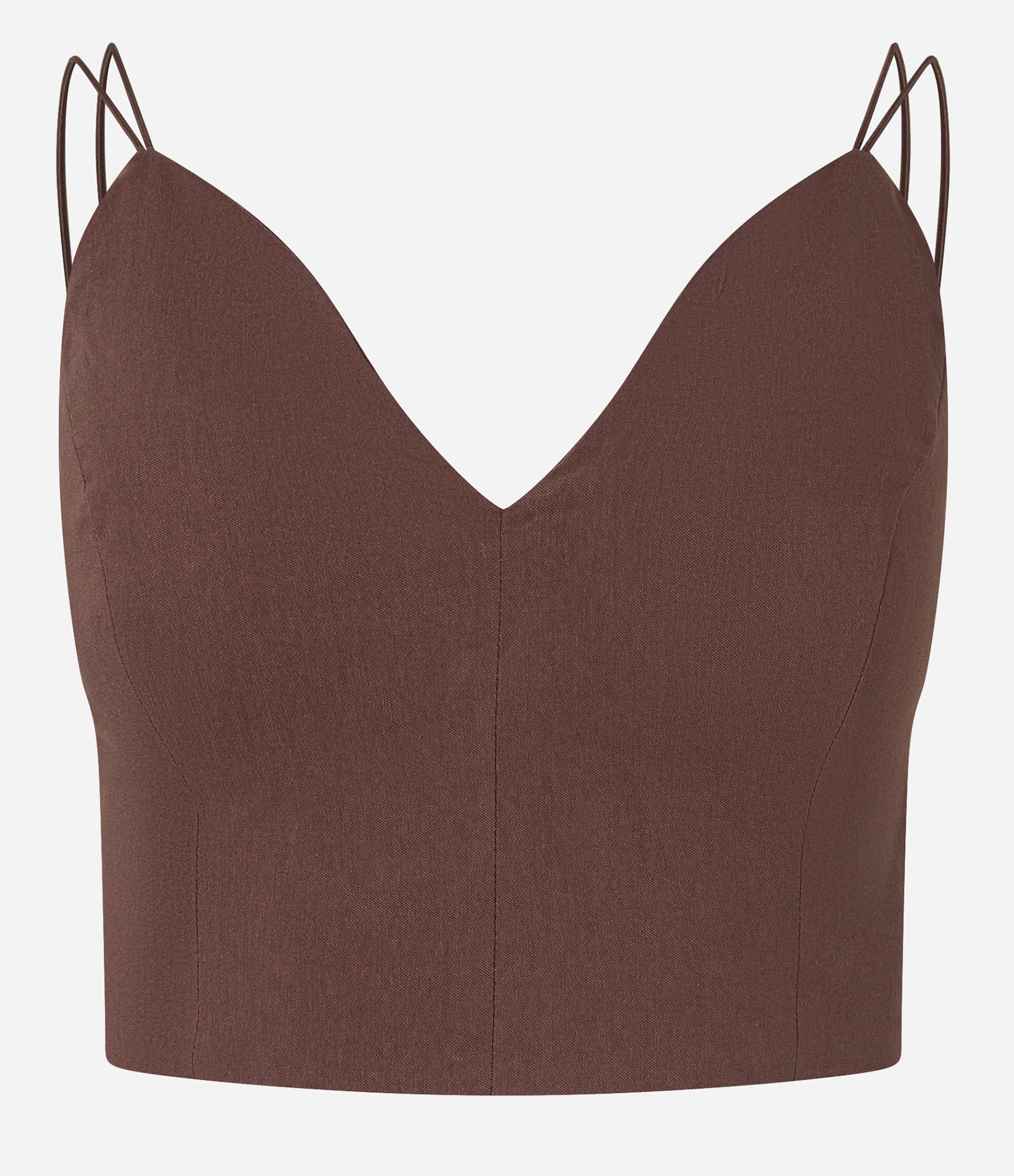 Blusa Cropped Corset em Bengaline com Decote V Marrom Chocolate 7