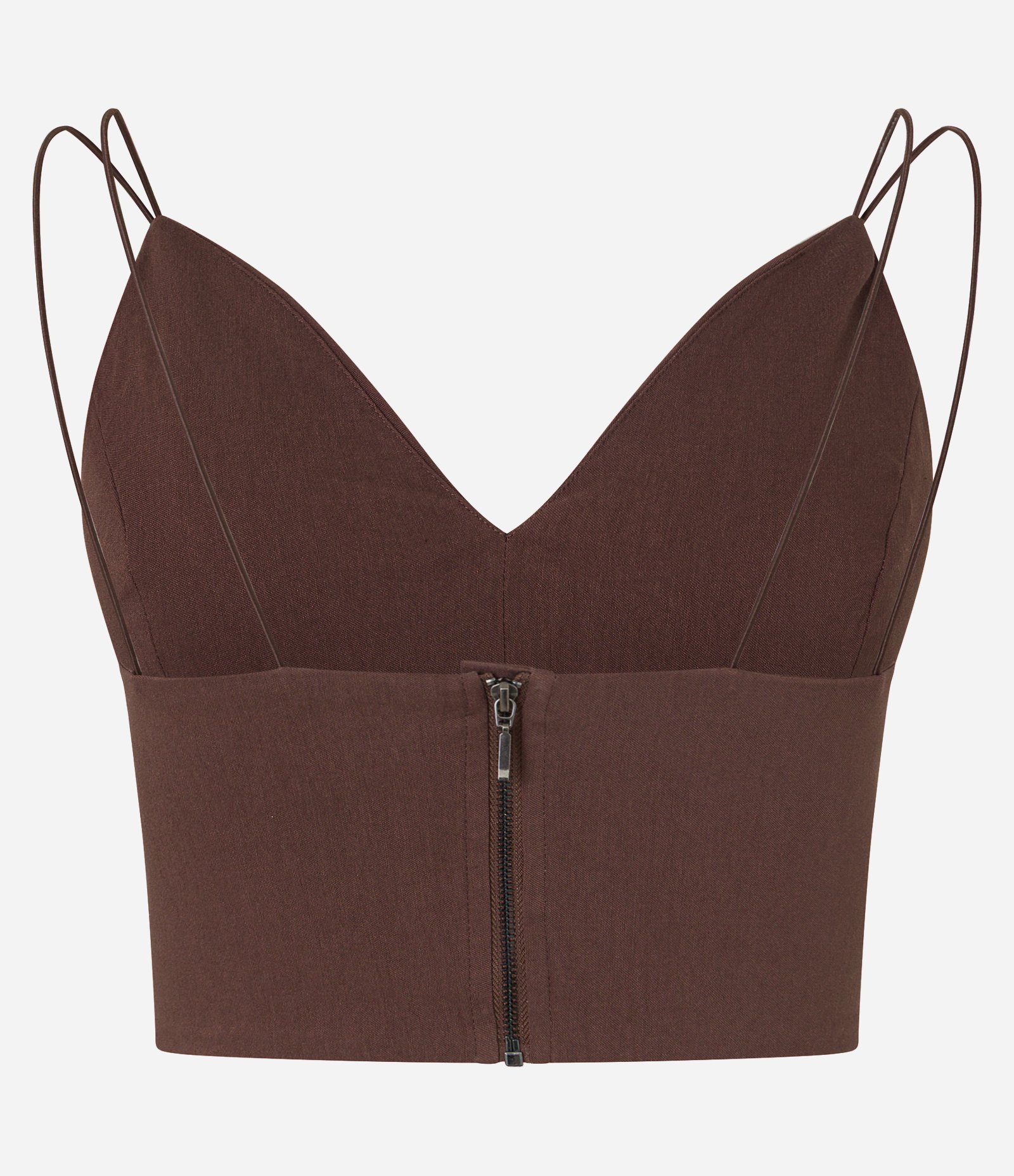 Blusa Cropped Corset em Bengaline com Decote V Marrom Chocolate 8