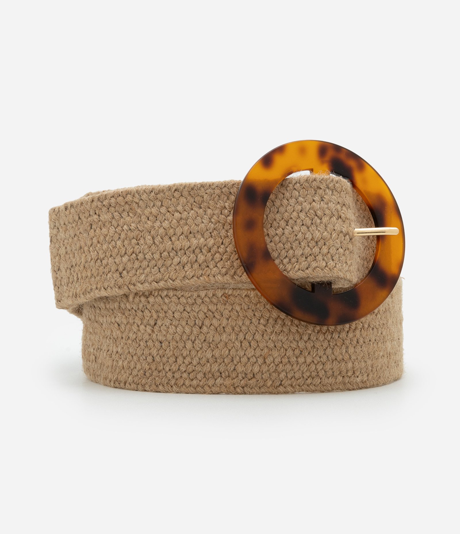 Cinto Largo Elástico em Linho com Fivela em Resina Tartaruga Curve e Plus Size Bege 1