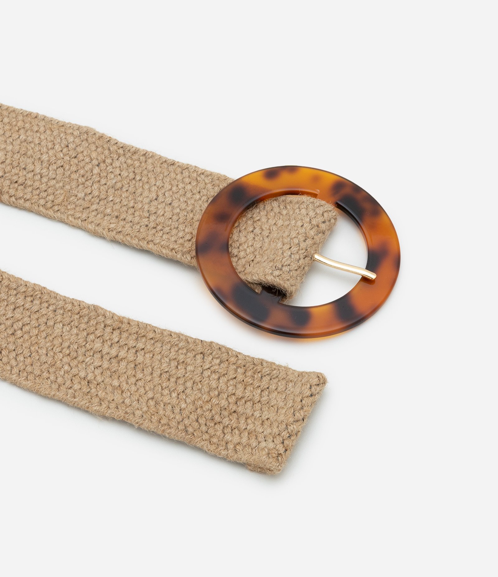 Cinto Largo Elástico em Linho com Fivela em Resina Tartaruga Curve e Plus Size Bege 2