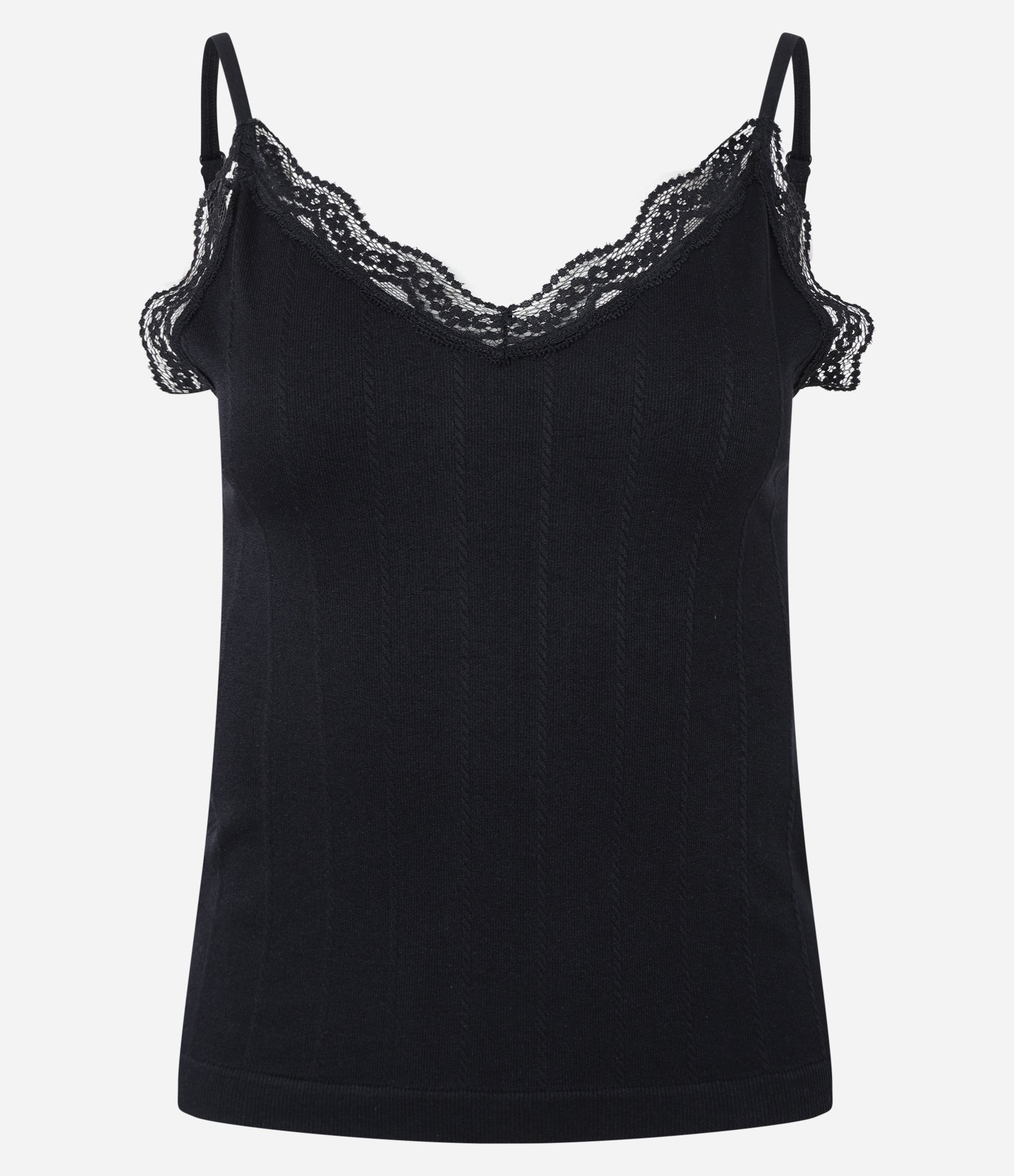 Blusa de Pijama Alcinha Seamless com Renda e Textura Trançada Preto 4
