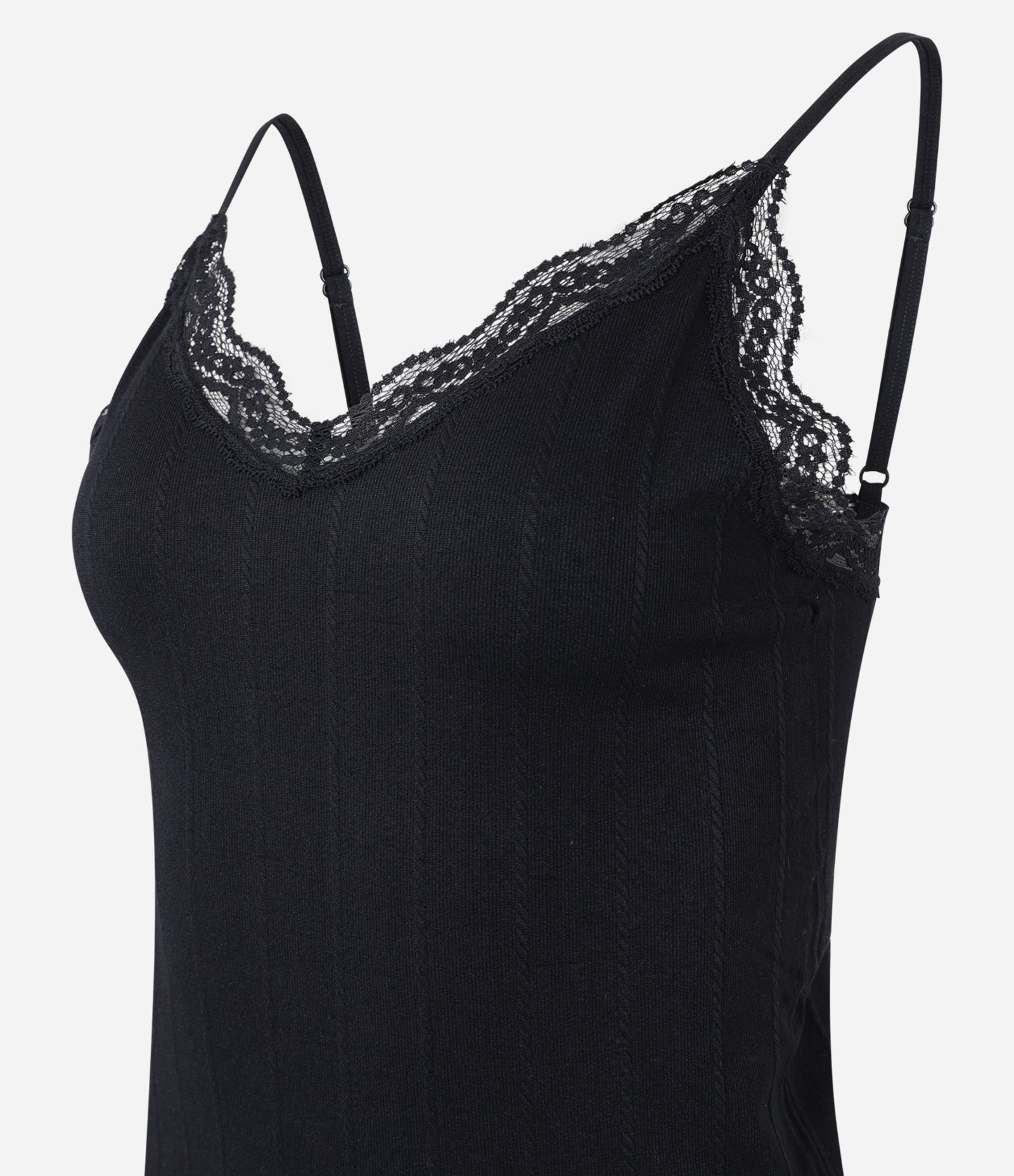 Blusa de Pijama Alcinha Seamless com Renda e Textura Trançada Preto 5