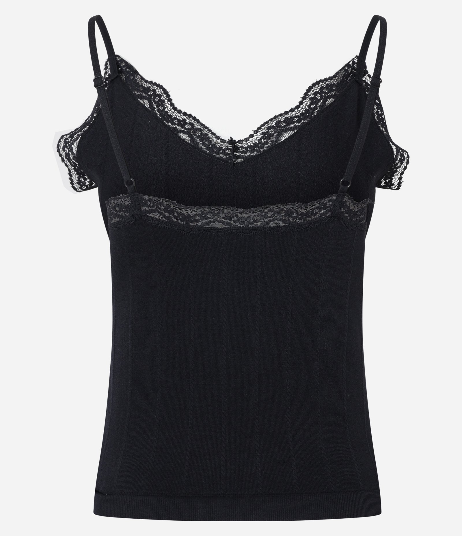Blusa de Pijama Alcinha Seamless com Renda e Textura Trançada Preto 6
