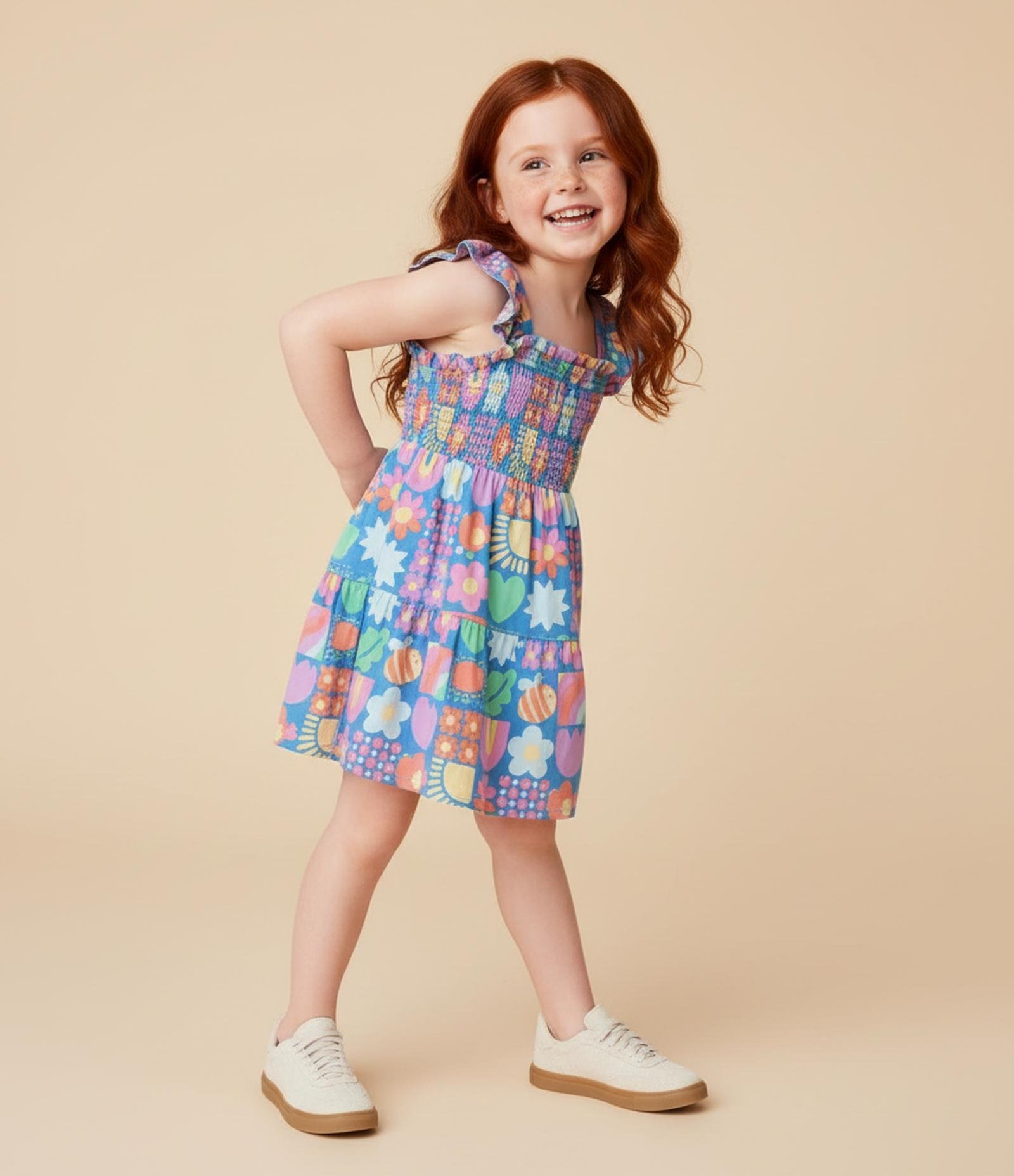 Vestido Infantil em Viscose com Frufru e Estampa Divertida - Tam 1 a 6 Anos Azul 1