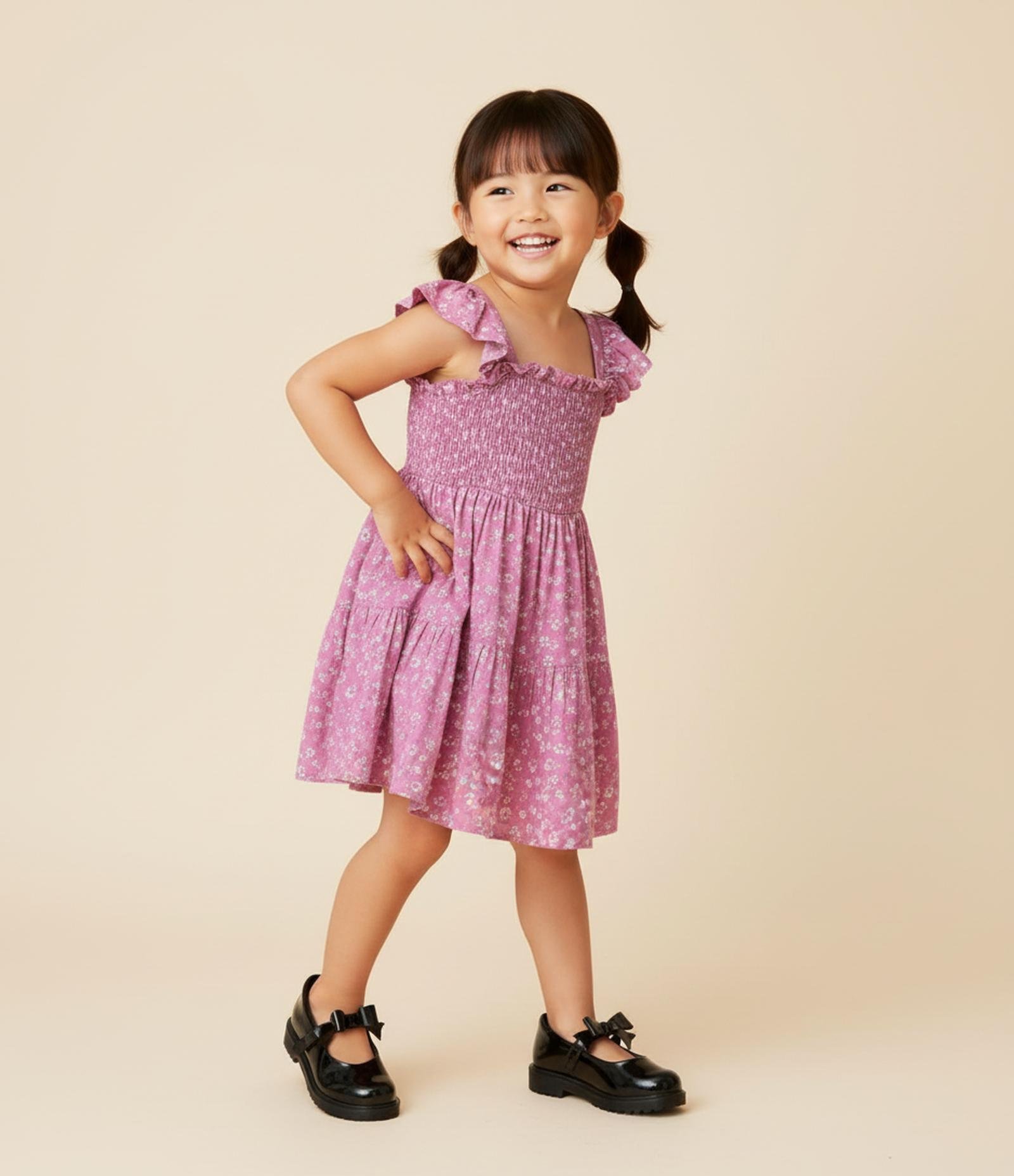 Vestido Infantil em Viscose com Estampa de Florzinha e Babadinhos - Tam 1 a 6 Anos Rosa 1