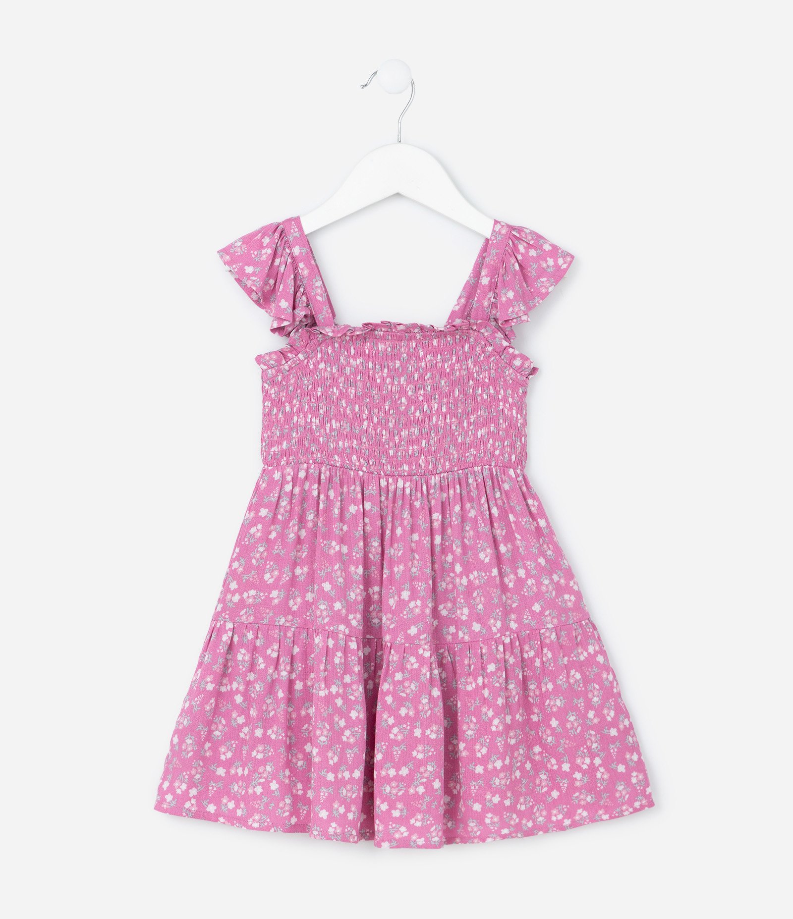 Vestido Infantil em Viscose com Estampa de Florzinha e Babadinhos - Tam 1 a 6 Anos Rosa 2