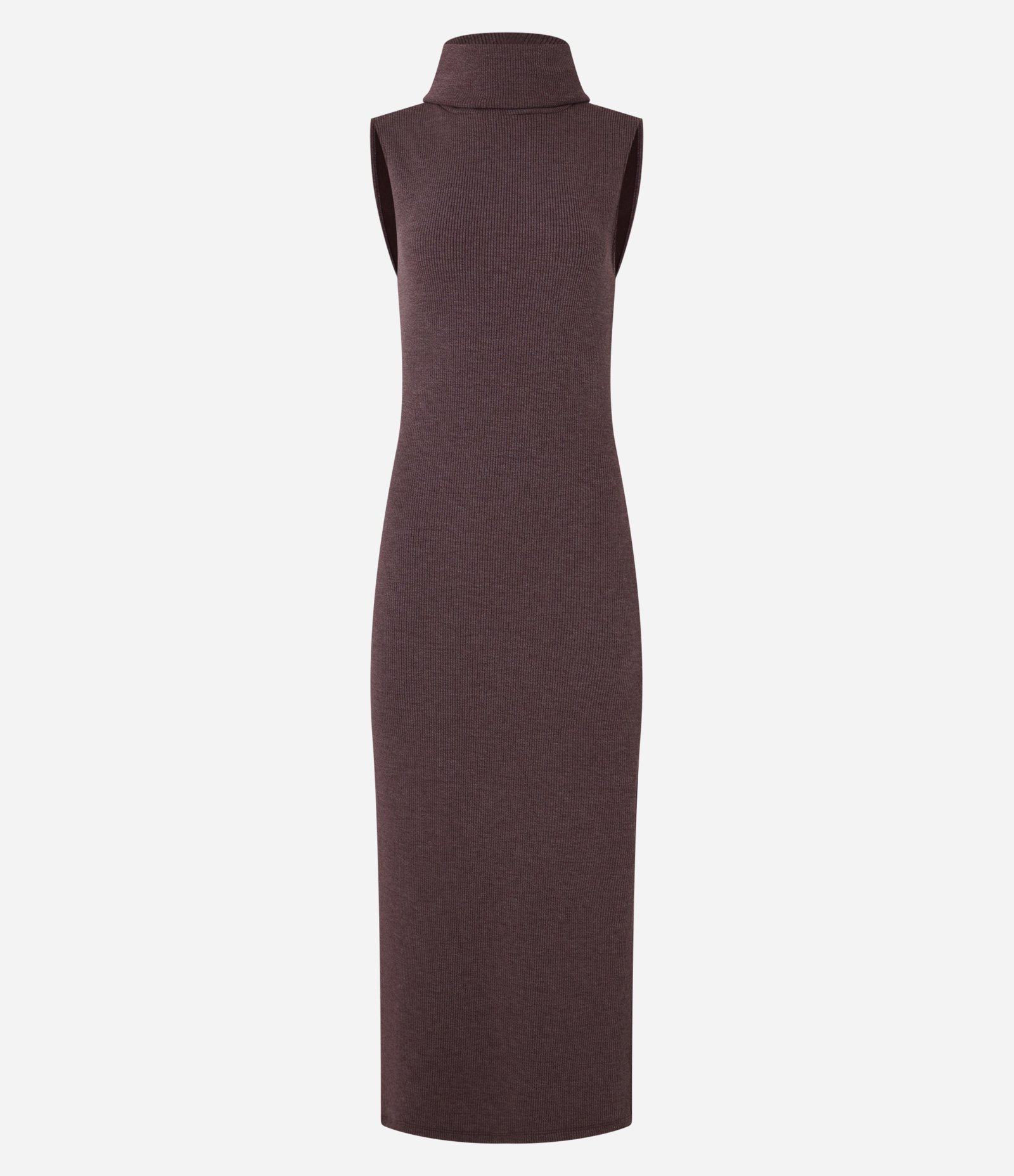 Vestido Long Midi em Anaruga com Gola Alta Marrom Avermelhado 5