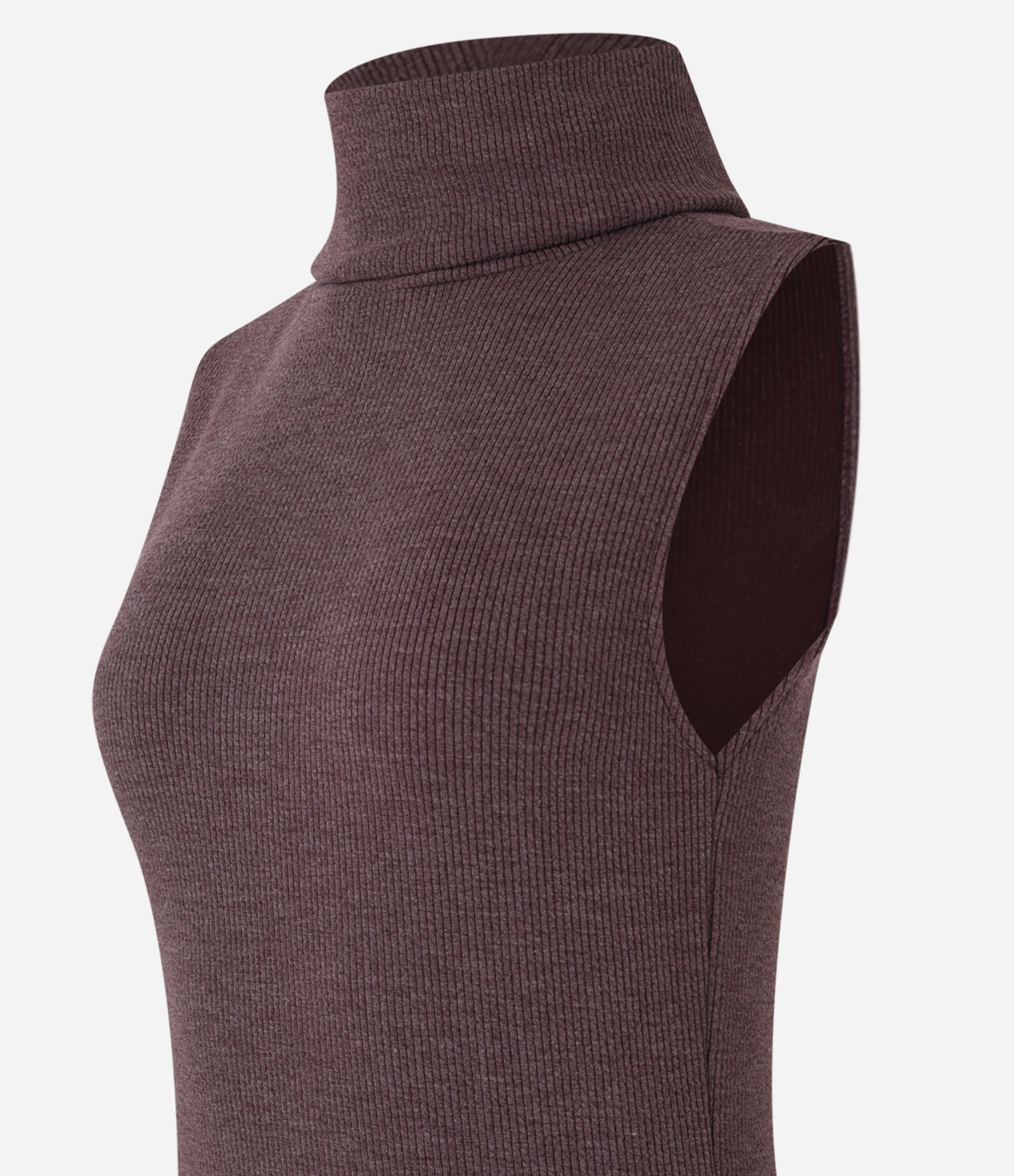 Vestido Long Midi em Anaruga com Gola Alta Marrom Avermelhado 6