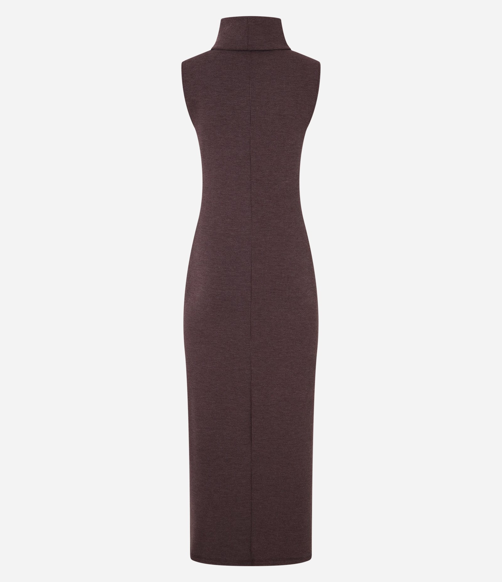 Vestido Long Midi em Anaruga com Gola Alta Marrom Avermelhado 8