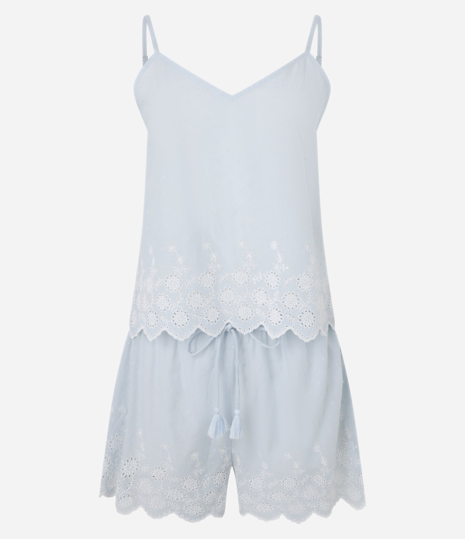 Pijama Short Doll em Algodão com Detalhes Bordados Azul 4