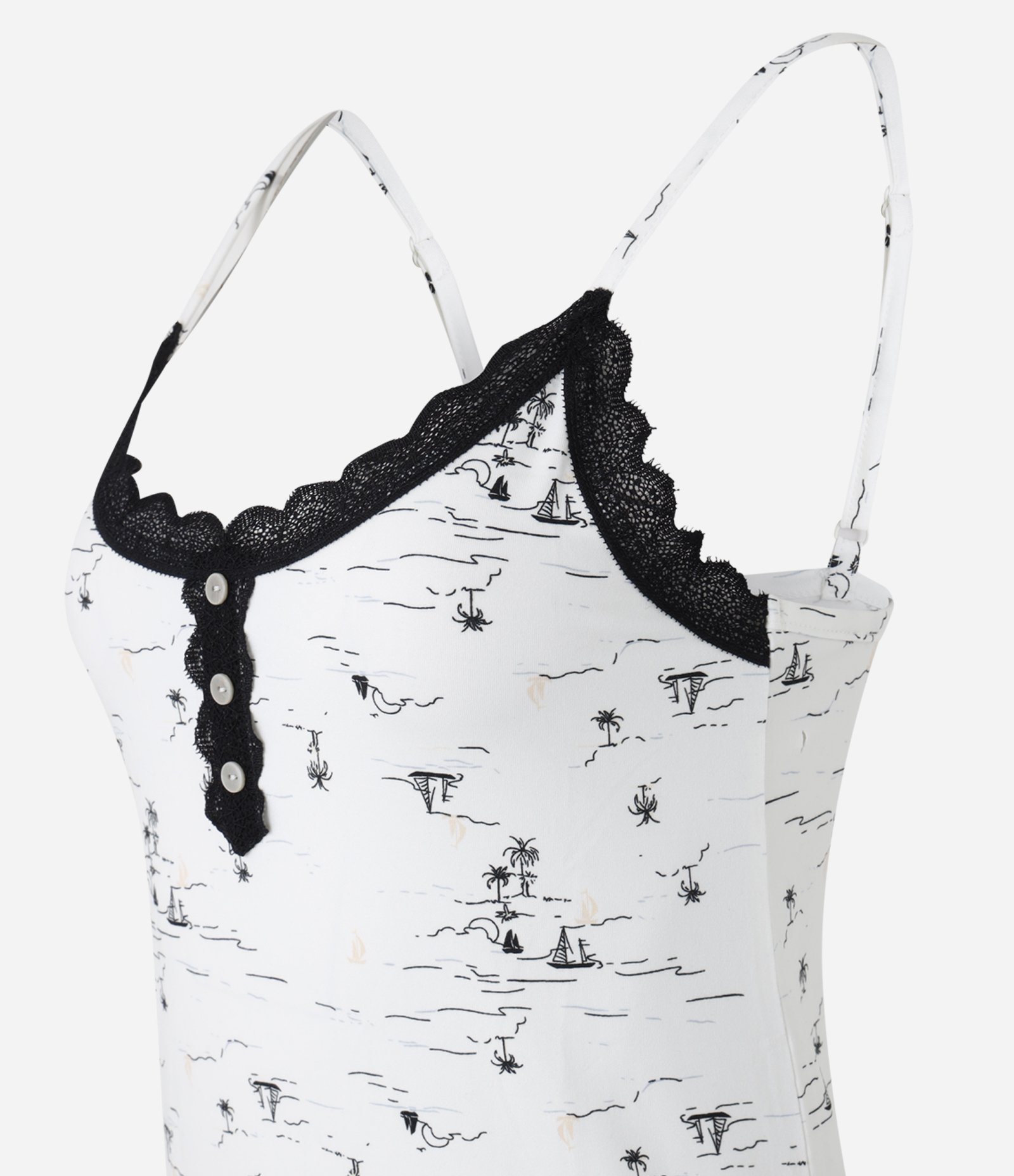 Pijama Short Doll em Peach Touch com Alcinha e Estampa de Barcos Branco 5