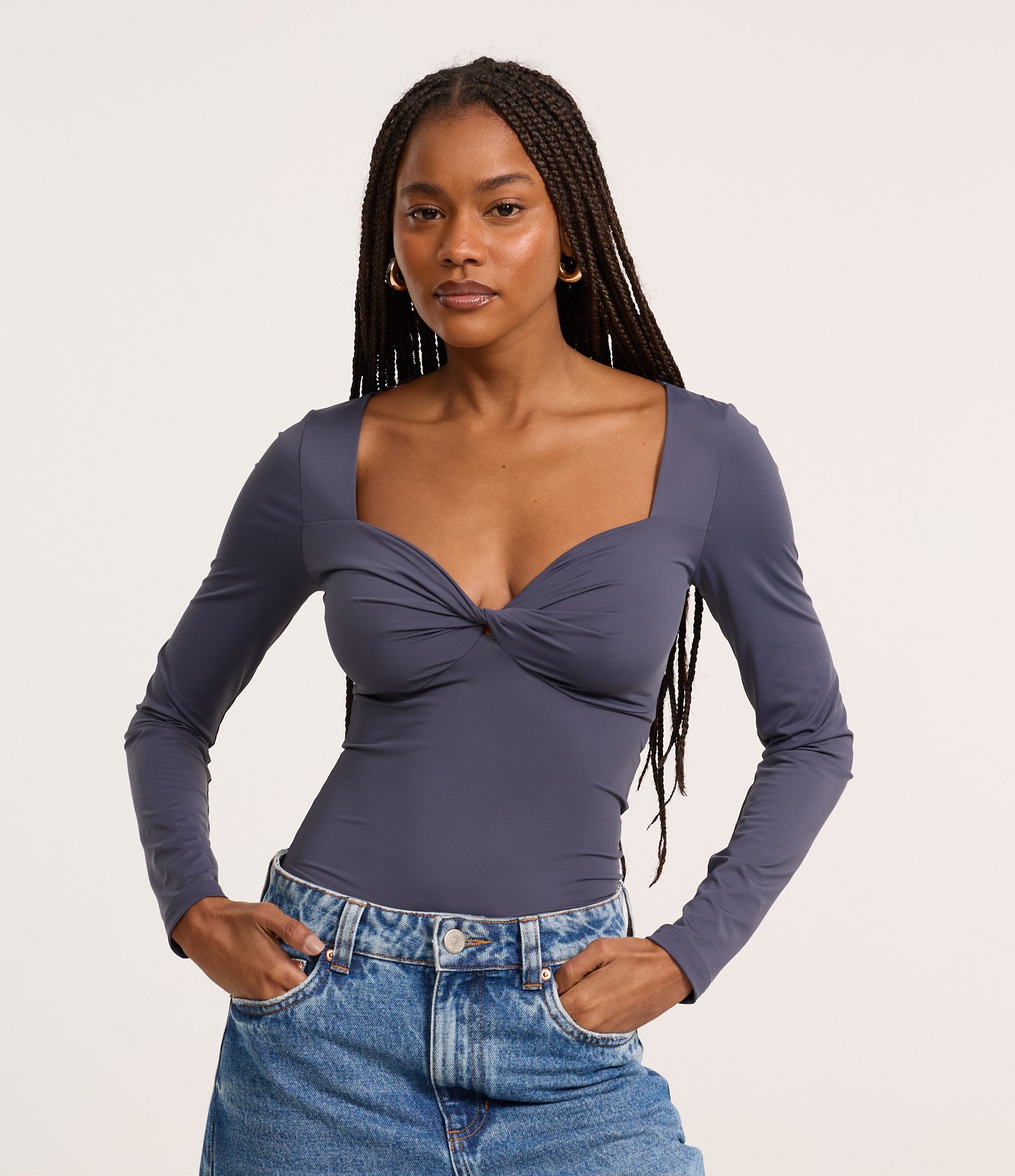 Body em Microfibra com Busto Torcido Azul 1