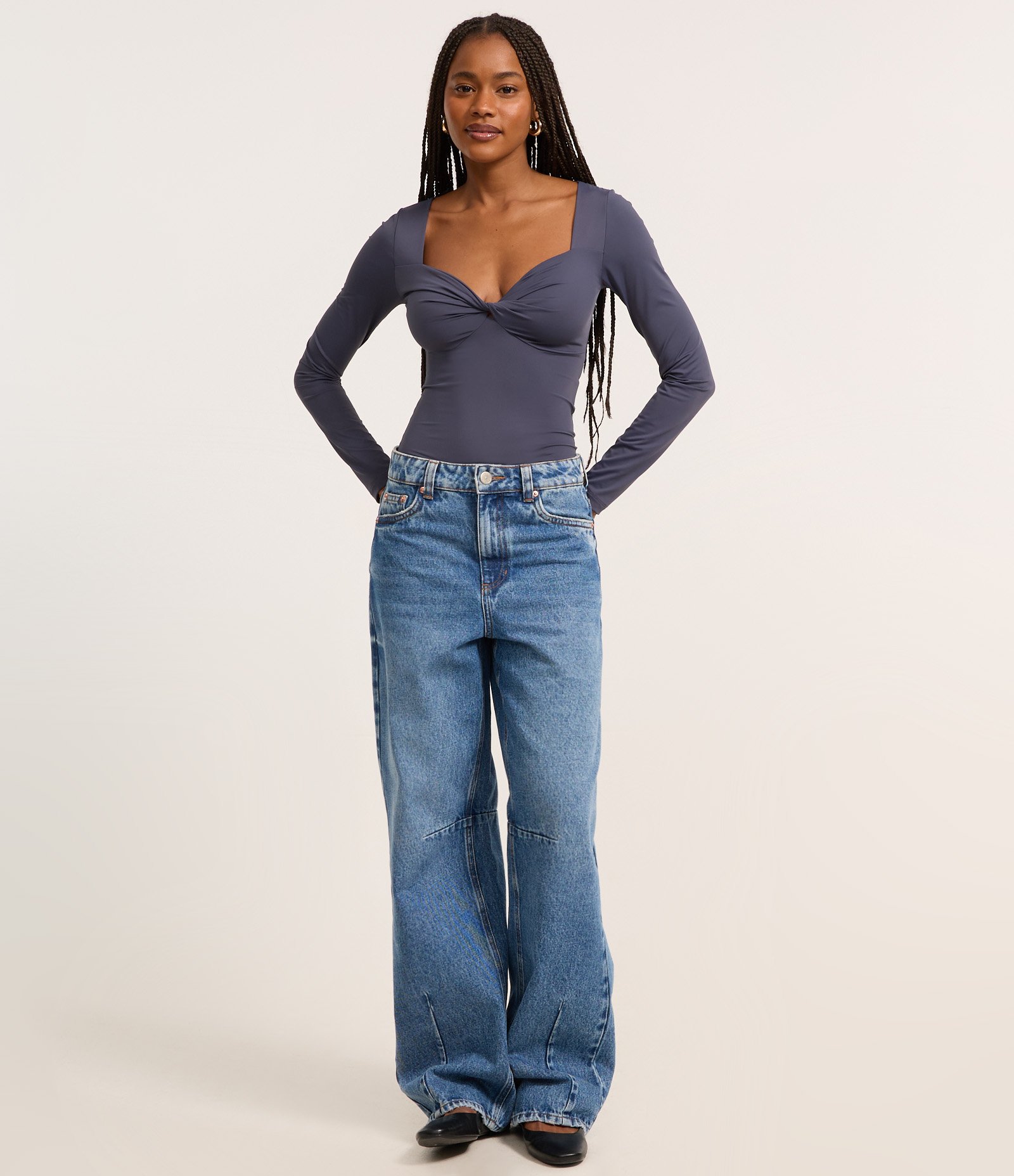 Body em Microfibra com Busto Torcido Azul 2