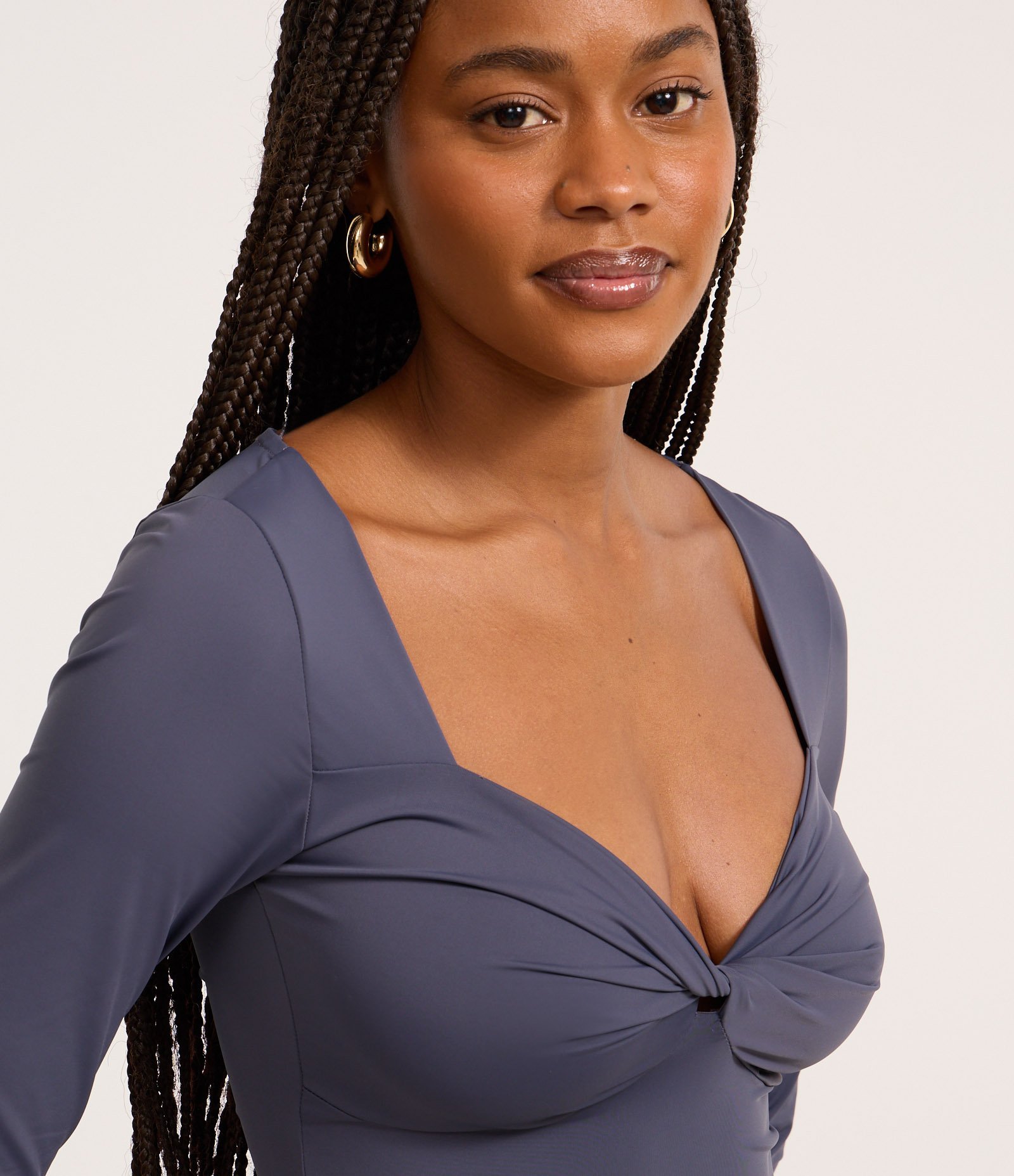 Body em Microfibra com Busto Torcido Azul 3