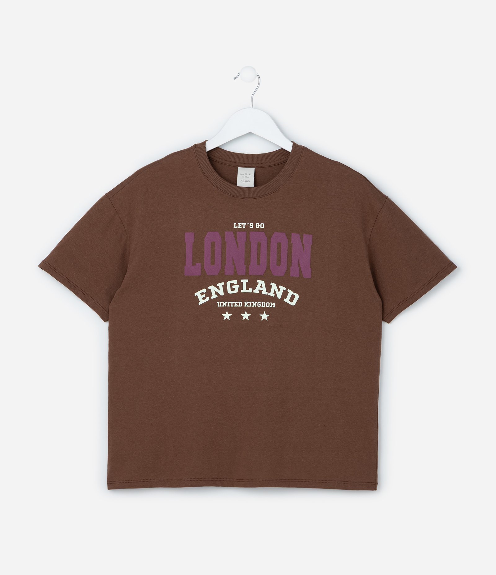 Camiseta Infantil com Lettering London - Tam 5 a 14 Anos Marrom 1