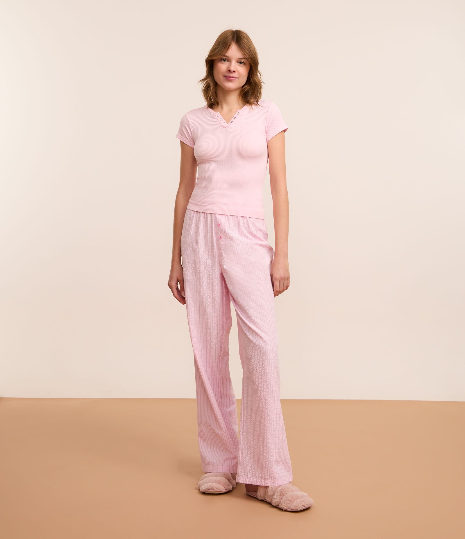 Blusa de Pijama em Ribana com Botões no Decote Rosa 2