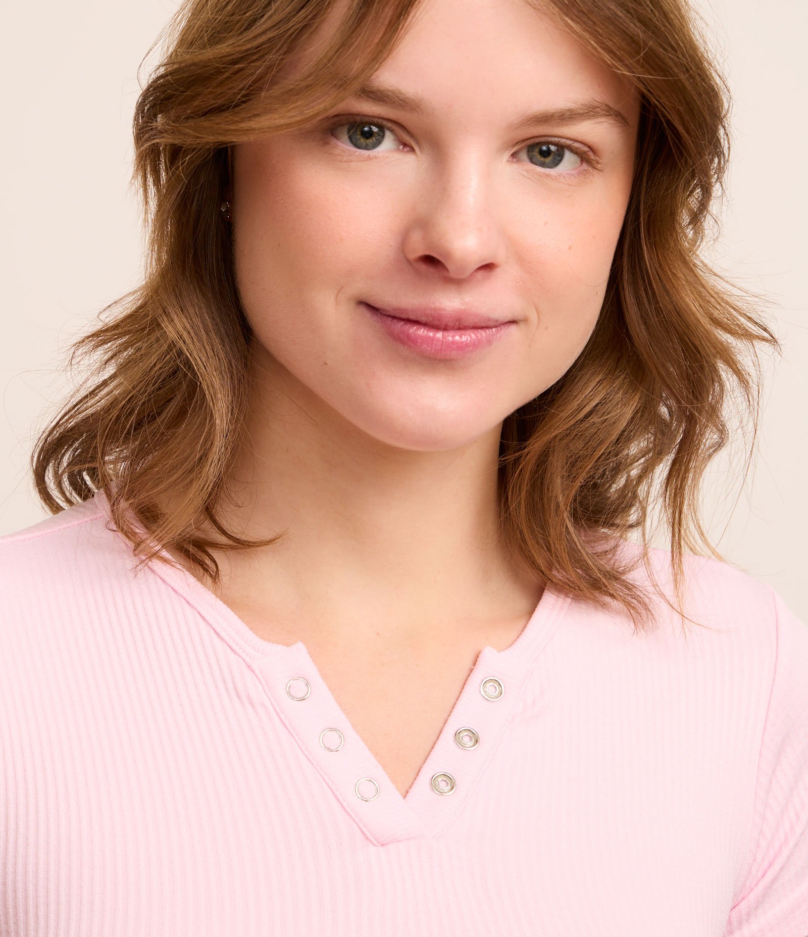 Blusa de Pijama em Ribana com Botões no Decote Rosa 3