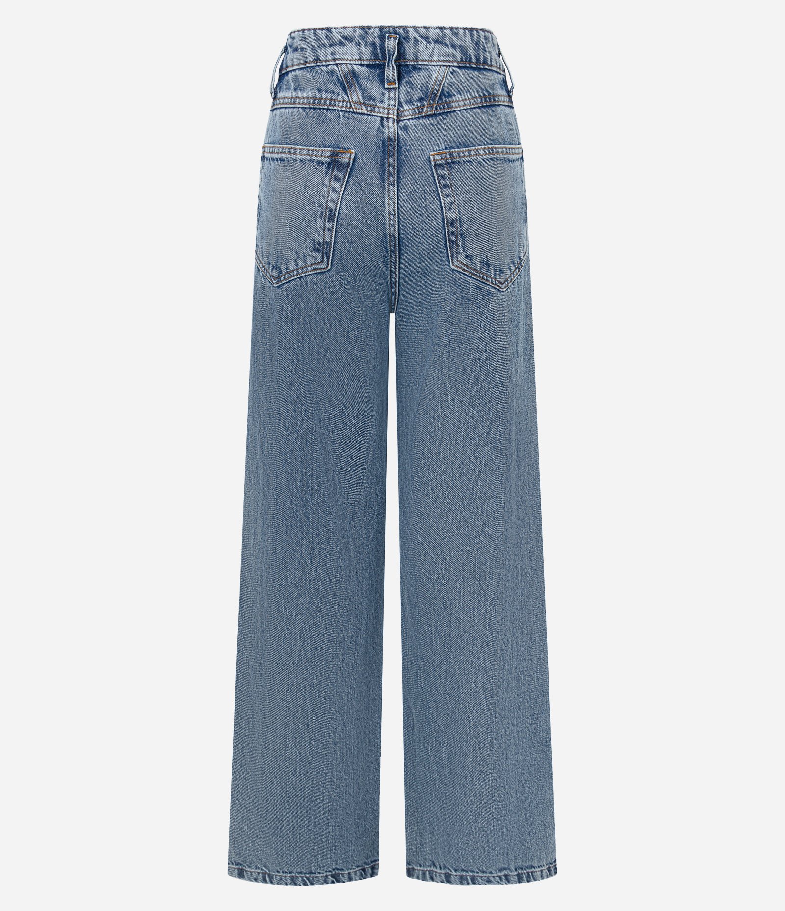 Calça Wide Leg em Jeans com Recorte na Pala Azul Médio 8