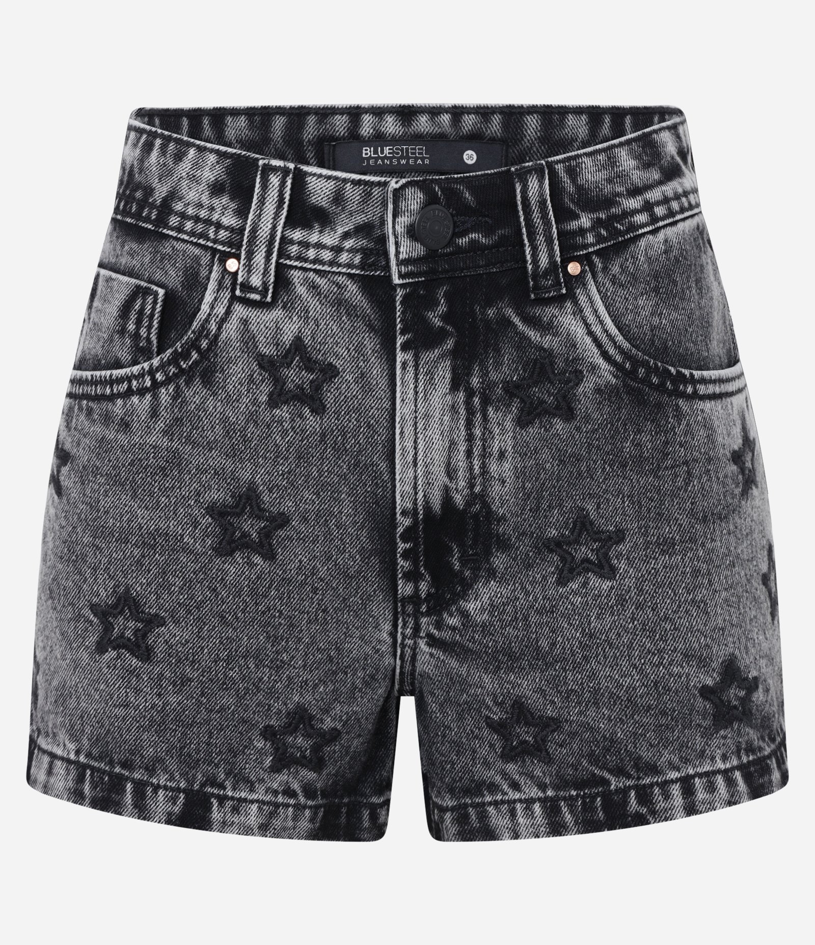 Short Regular em Jeans com Estrelas Bordadas Preto 5