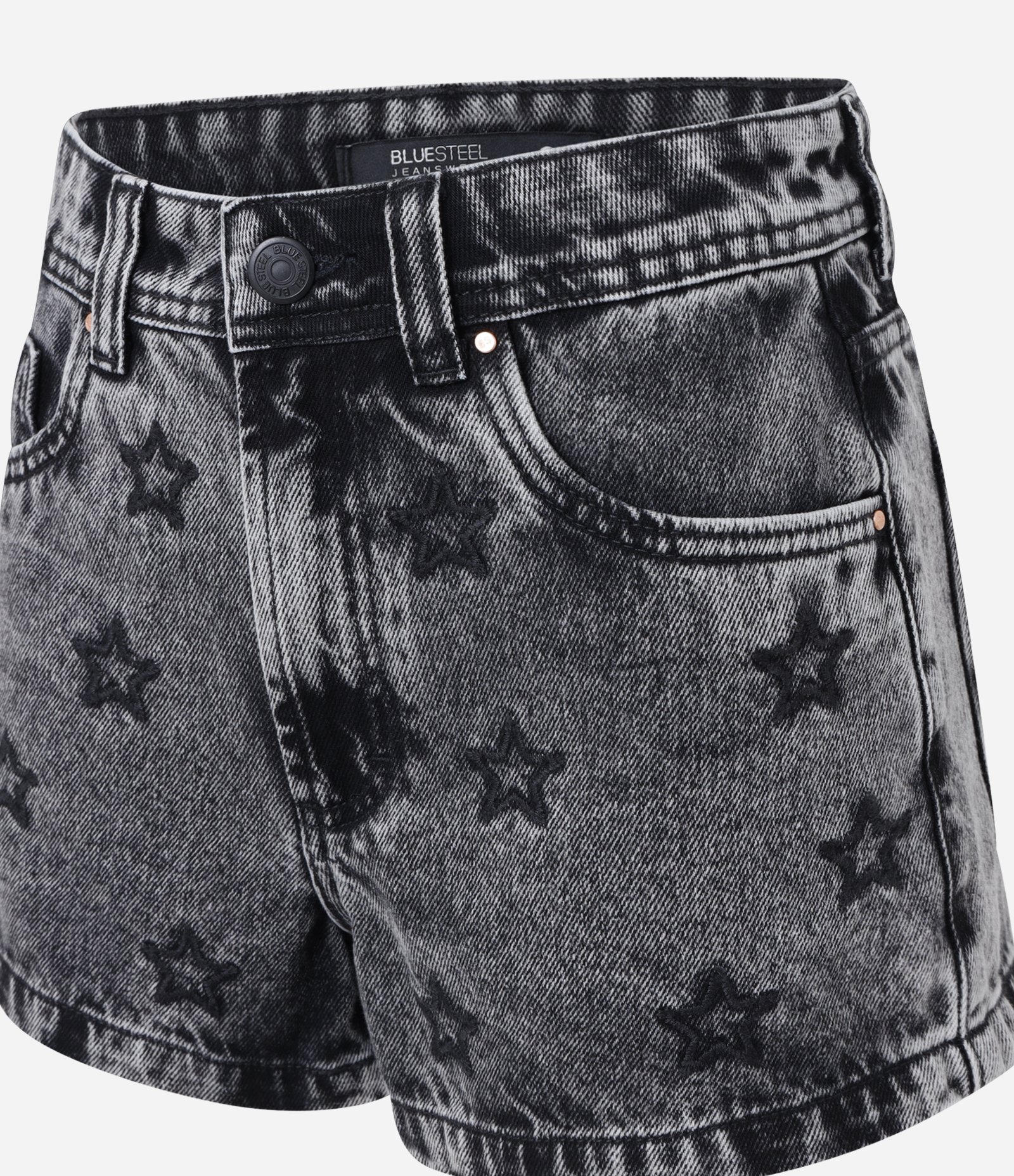 Short Regular em Jeans com Estrelas Bordadas Preto 6