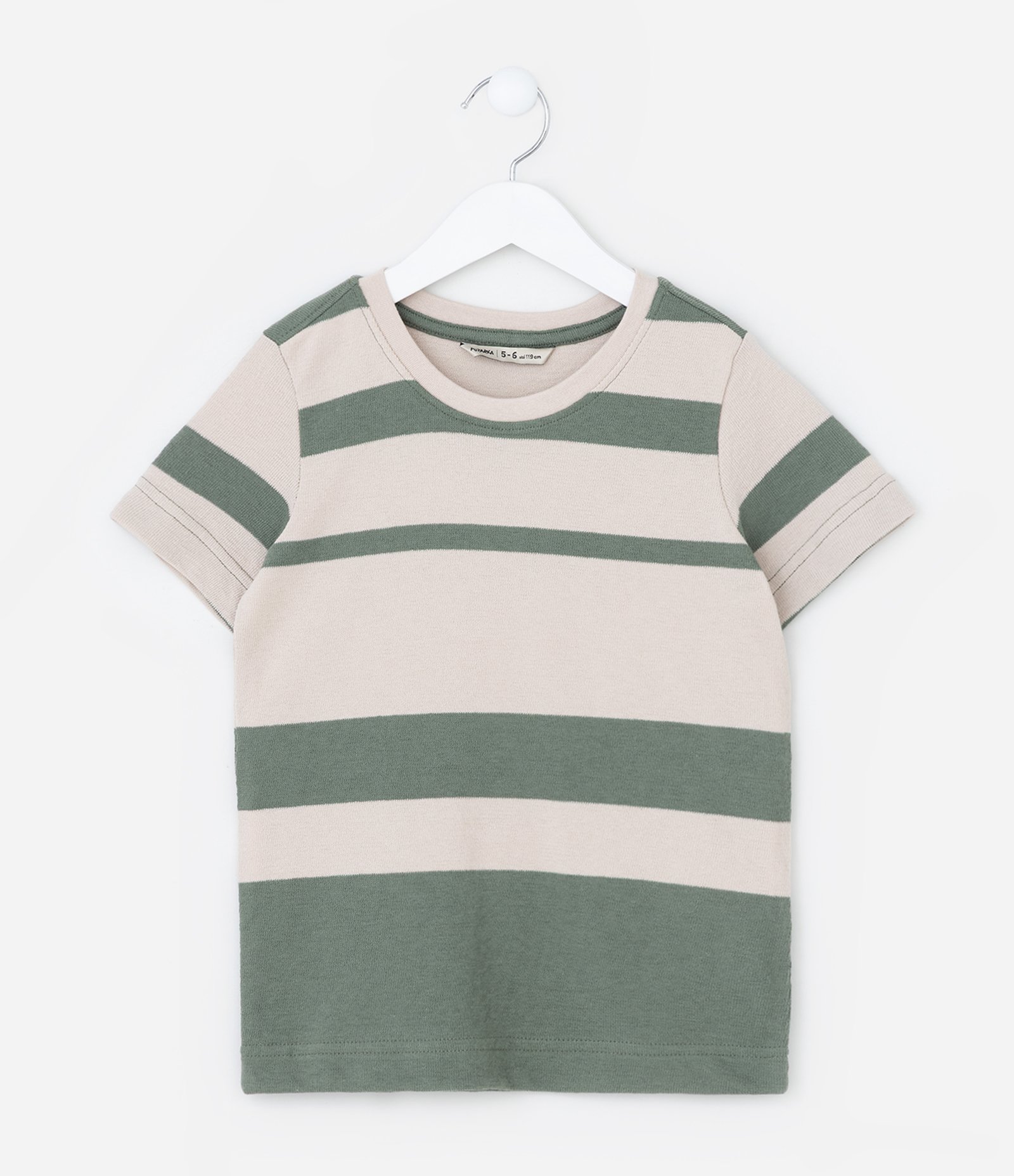 Camiseta Infantil com Estampa de Bloco de Cores - Tam 5 a 14 anos Verde/Bege 1