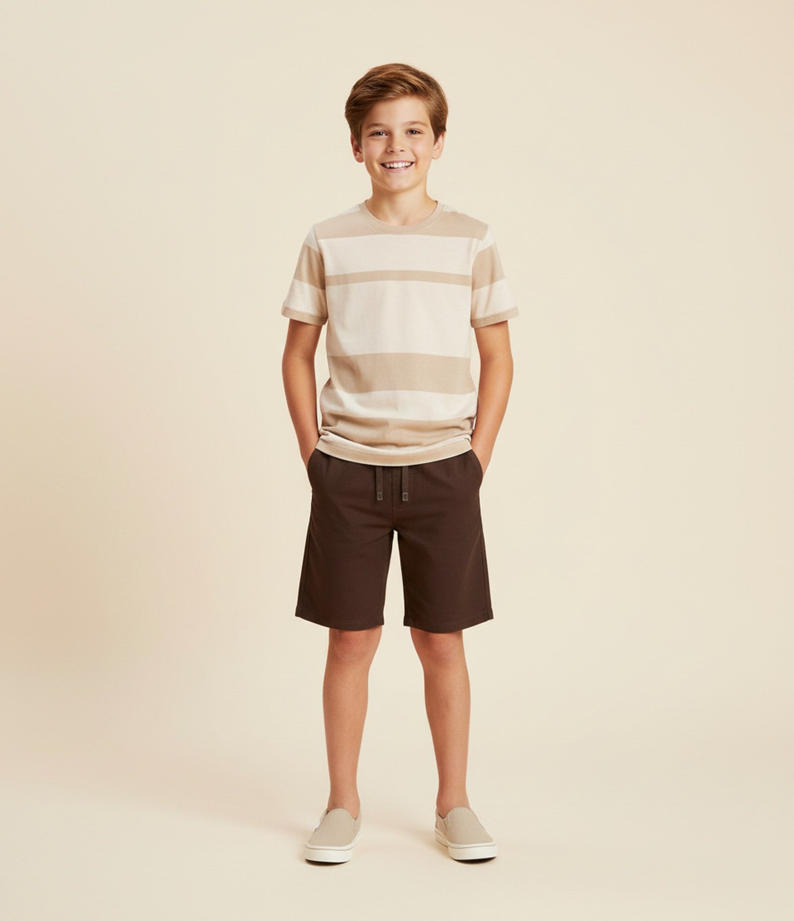 Camiseta Infantil com Estampa de Bloco de Cores - Tam 5 a 14 anos Bege 1