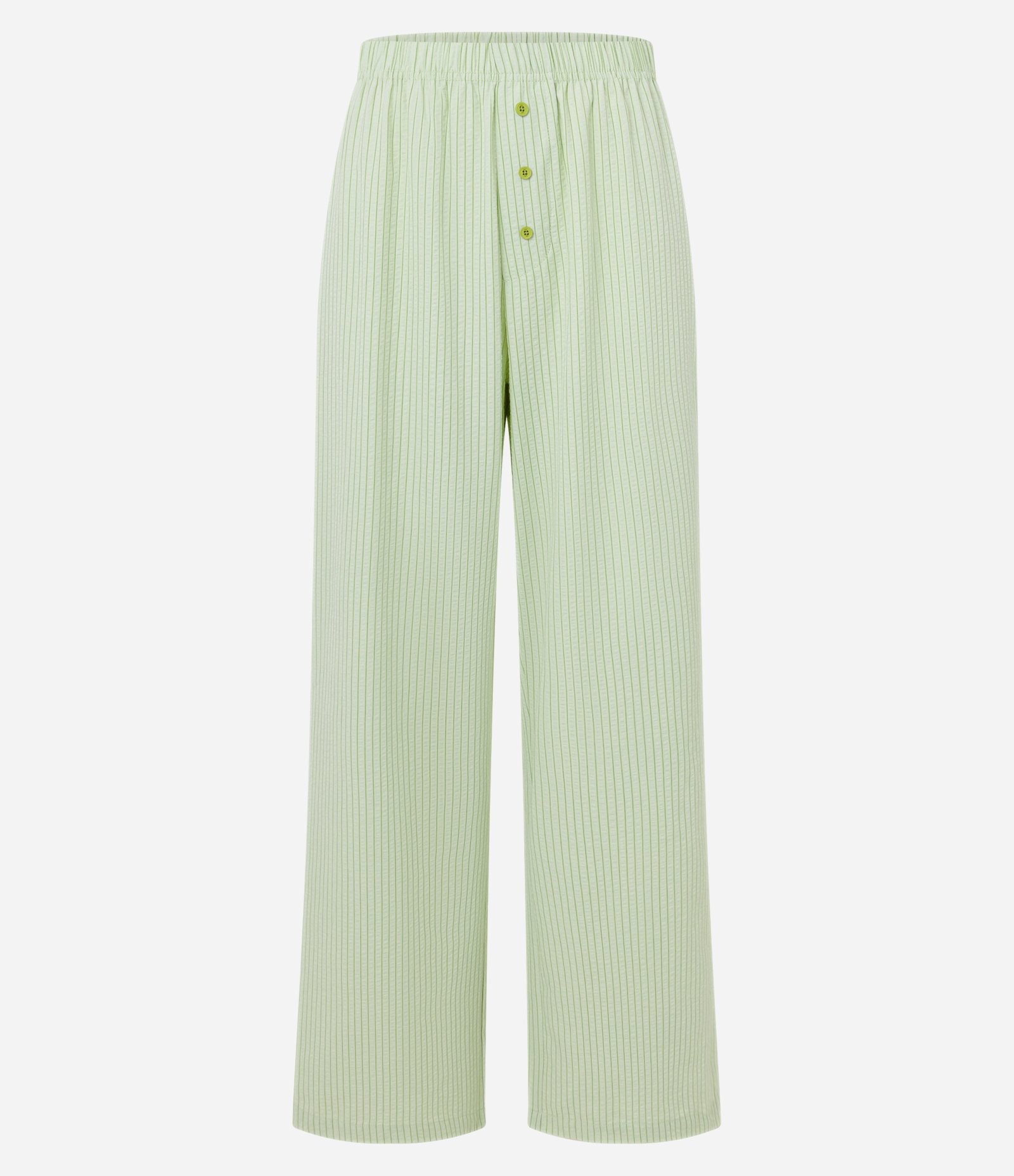 Calça de Pijama em Ana Ruga Listrada com Detalhe Botões Verde 5