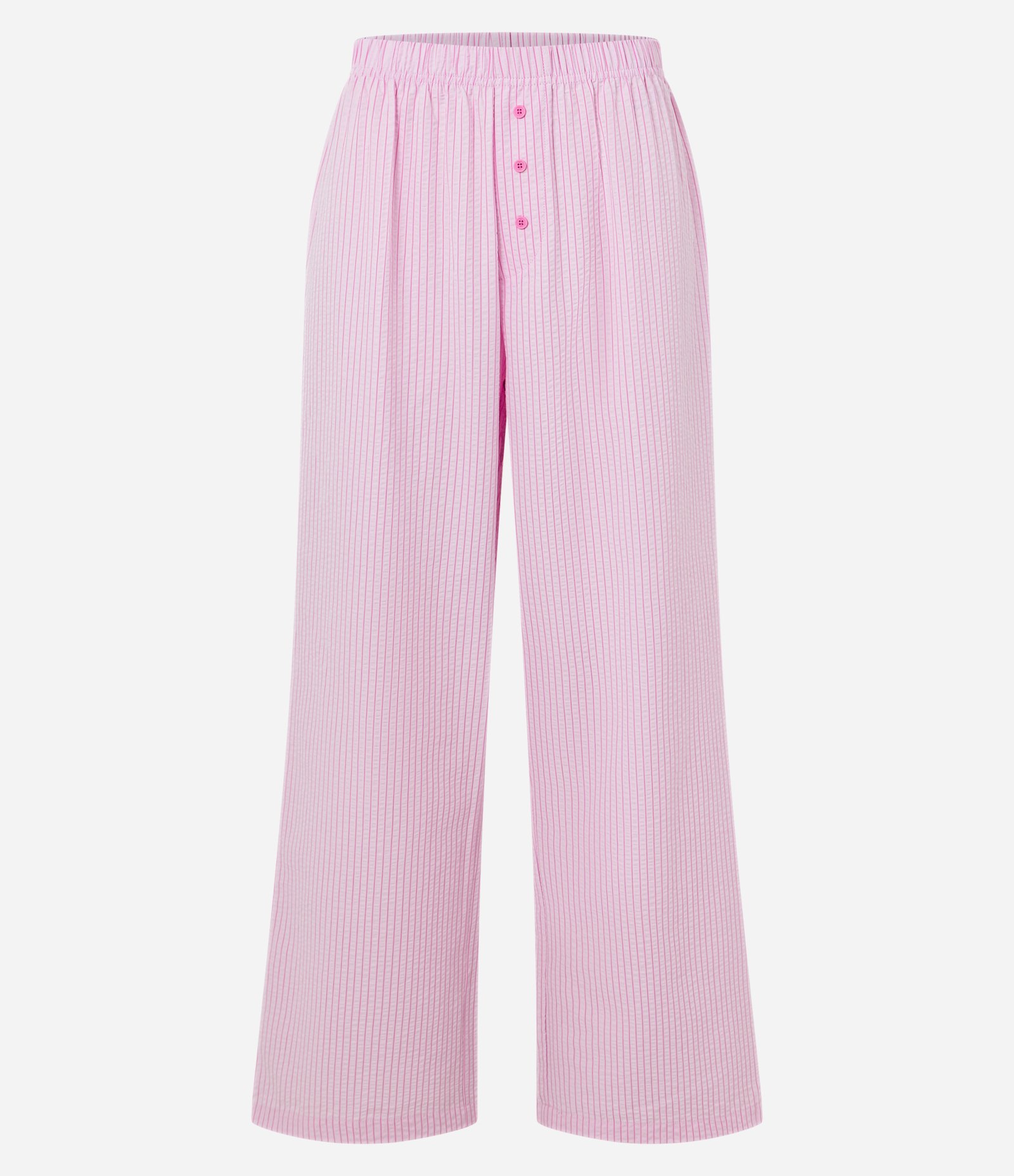 Calça de Pijama em Ana Ruga Listrada com Detalhe Botões Rosa 5