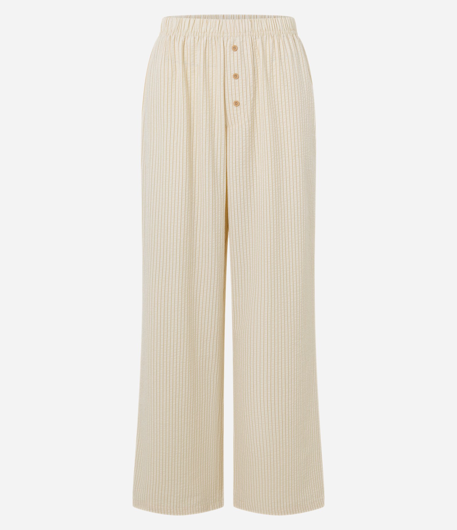 Calça de Pijama em Ana Ruga Listrada com Detalhe Botões Amarelo 5