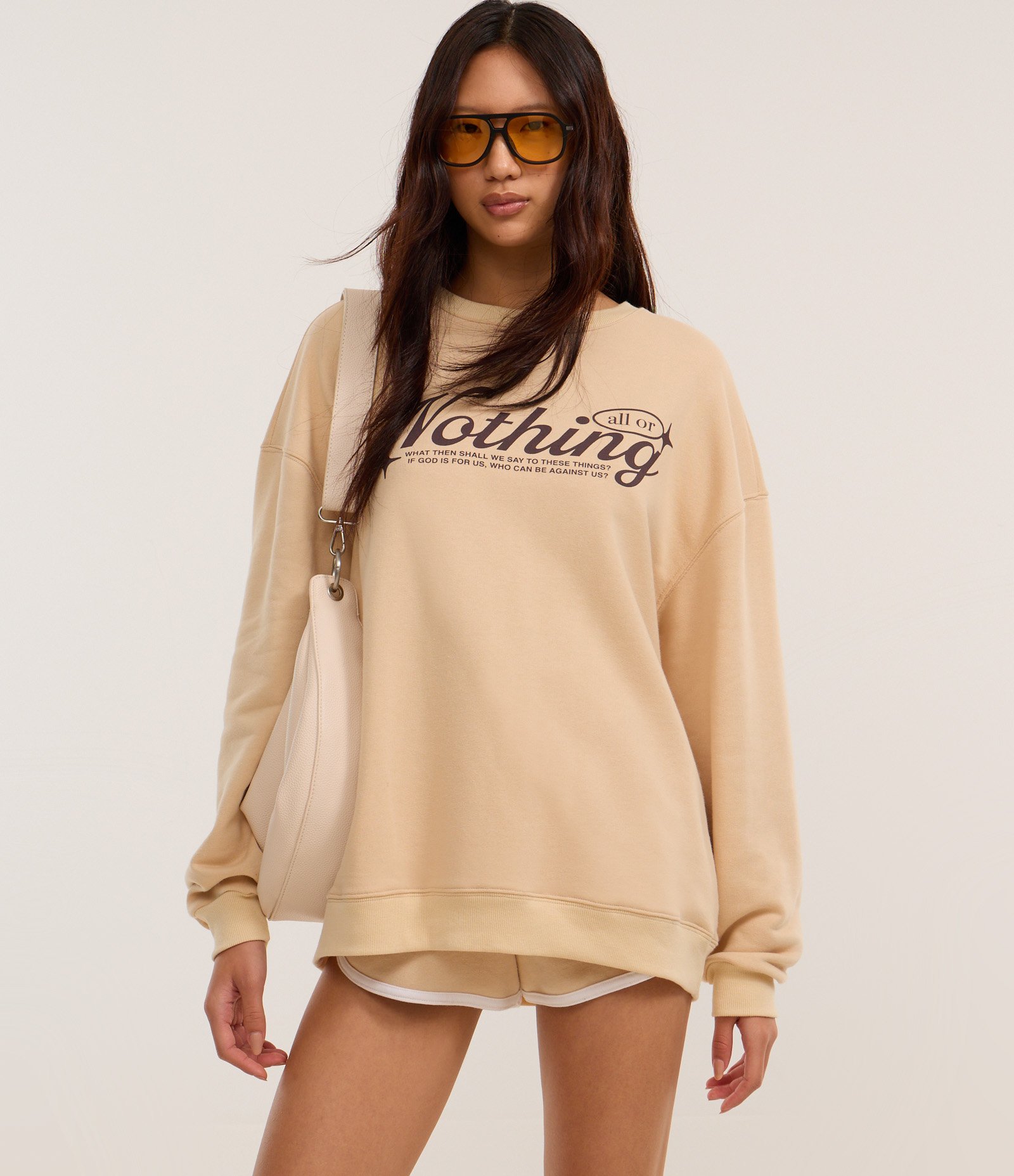 Moletom Regular com Forro Quentinho e Estampa Nothing Bege 3