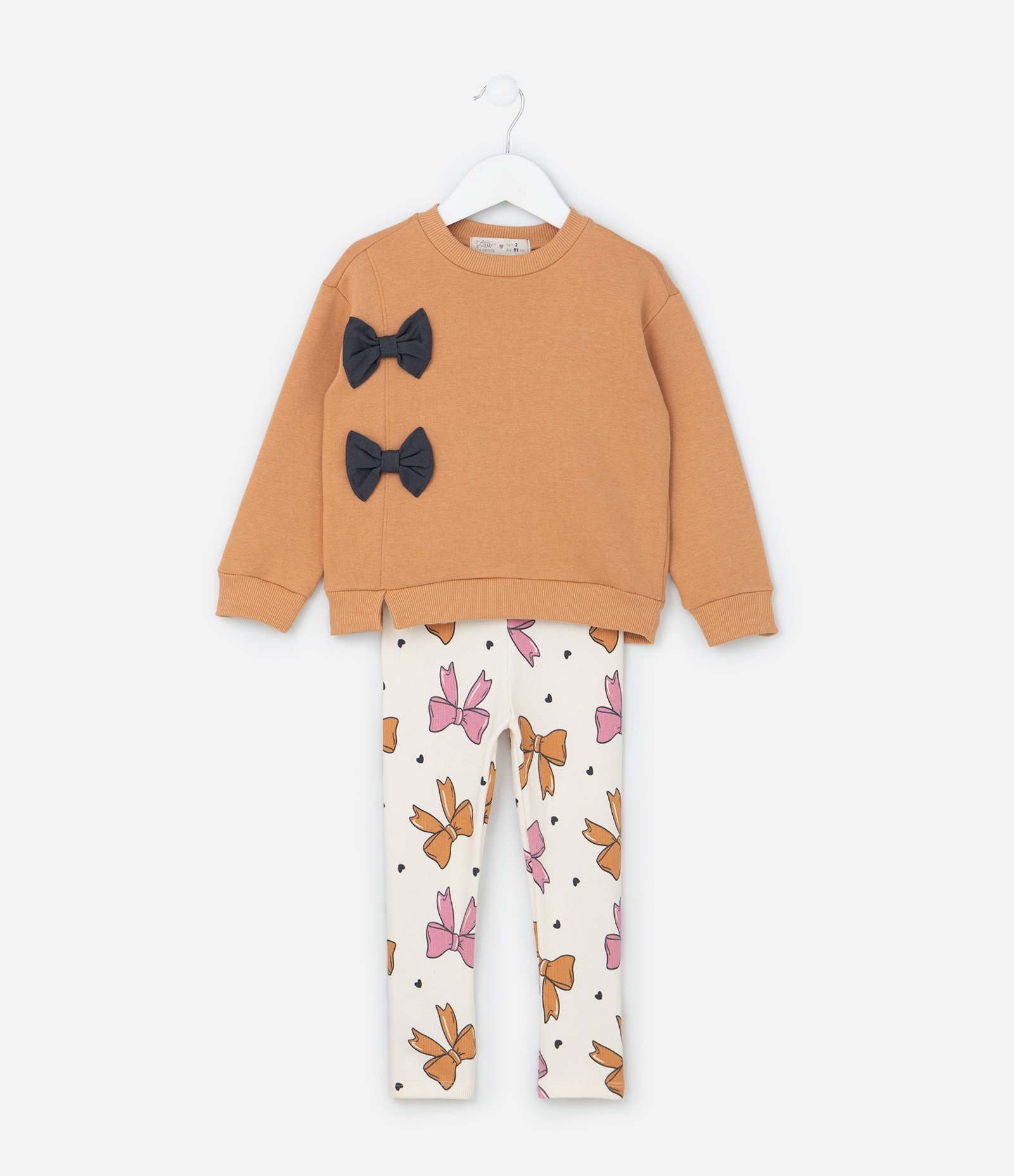 Conjunto Infantil com Lacinhos Aplicados - Tam 1 a 6 Anos Marrom 1