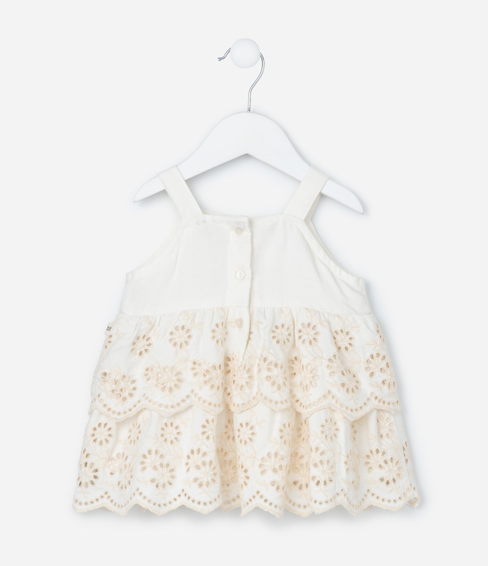 Conjunto Infantil Curto em Tricoline com Babados - Tam 3 a 18 Meses Off White 4