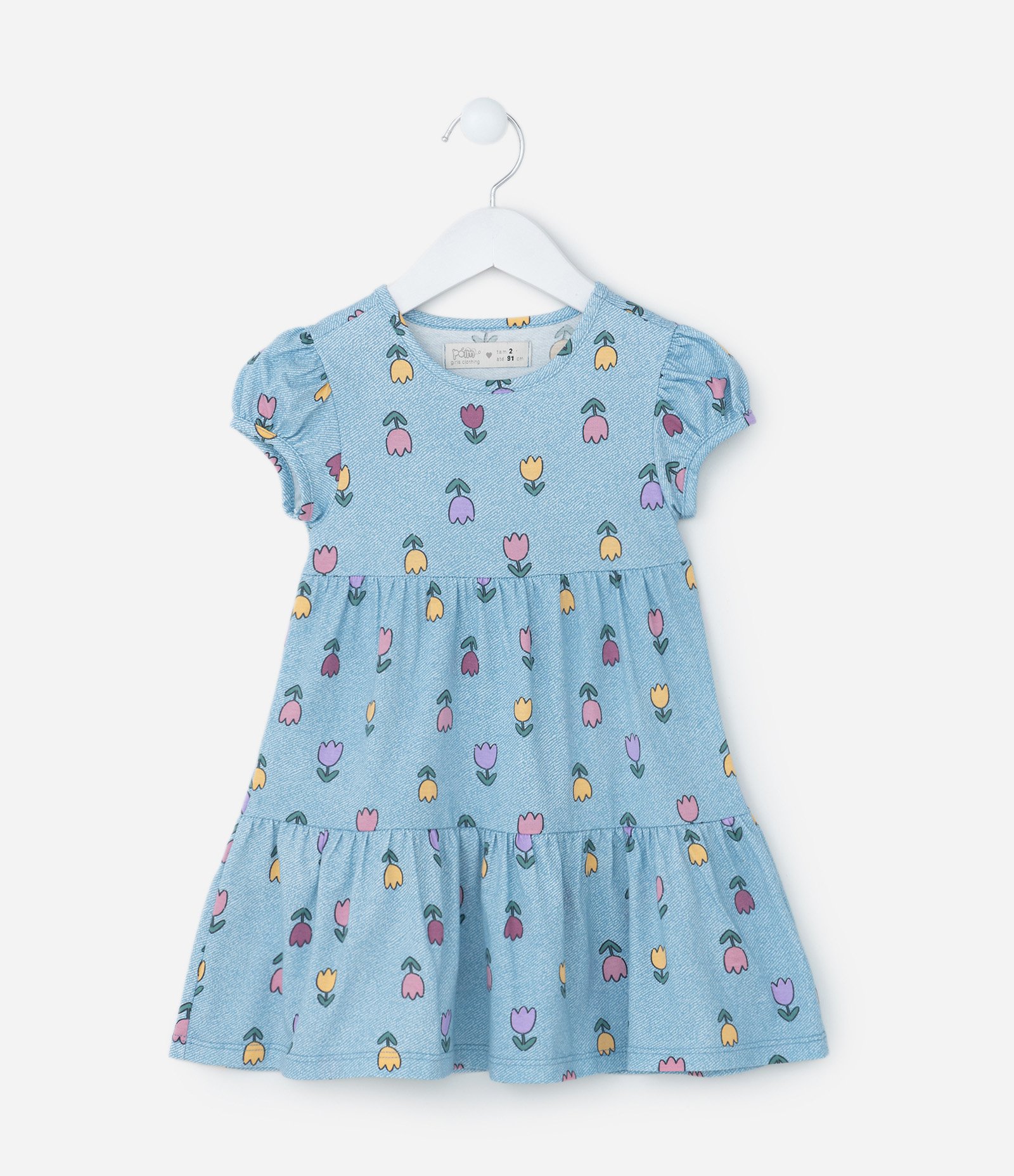 Vestido Marias Infantil com Estampa Tulipas - Tam 1 a 6 Anos Azul 1
