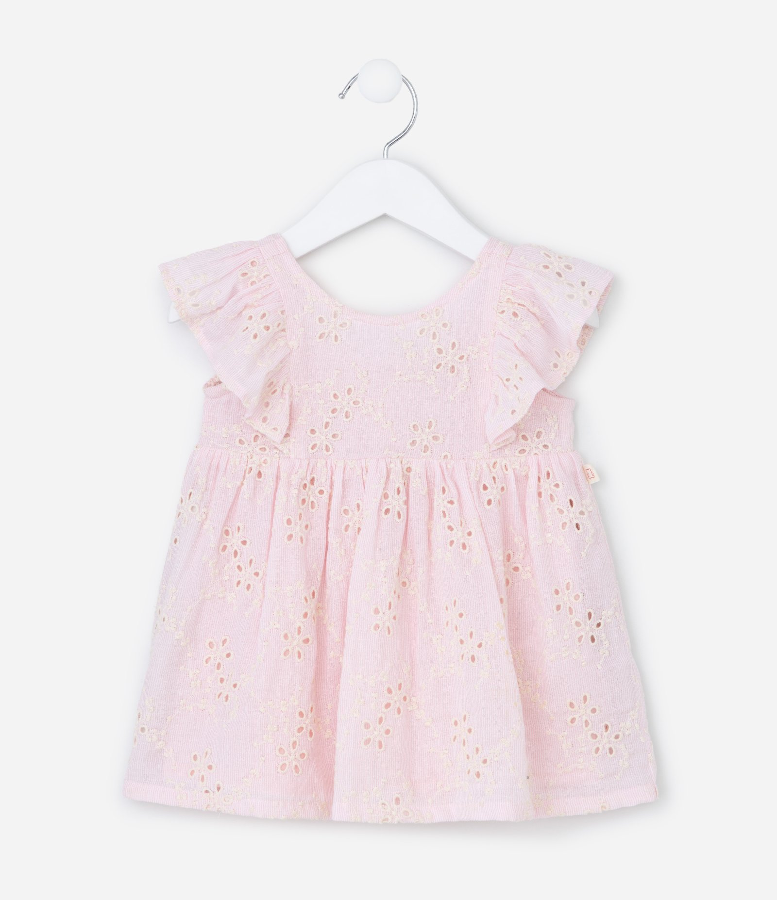 Vestido Infantil em Broderie com Babadinhos e Calcinha - Tam 3 a 18 Meses Rosa 3