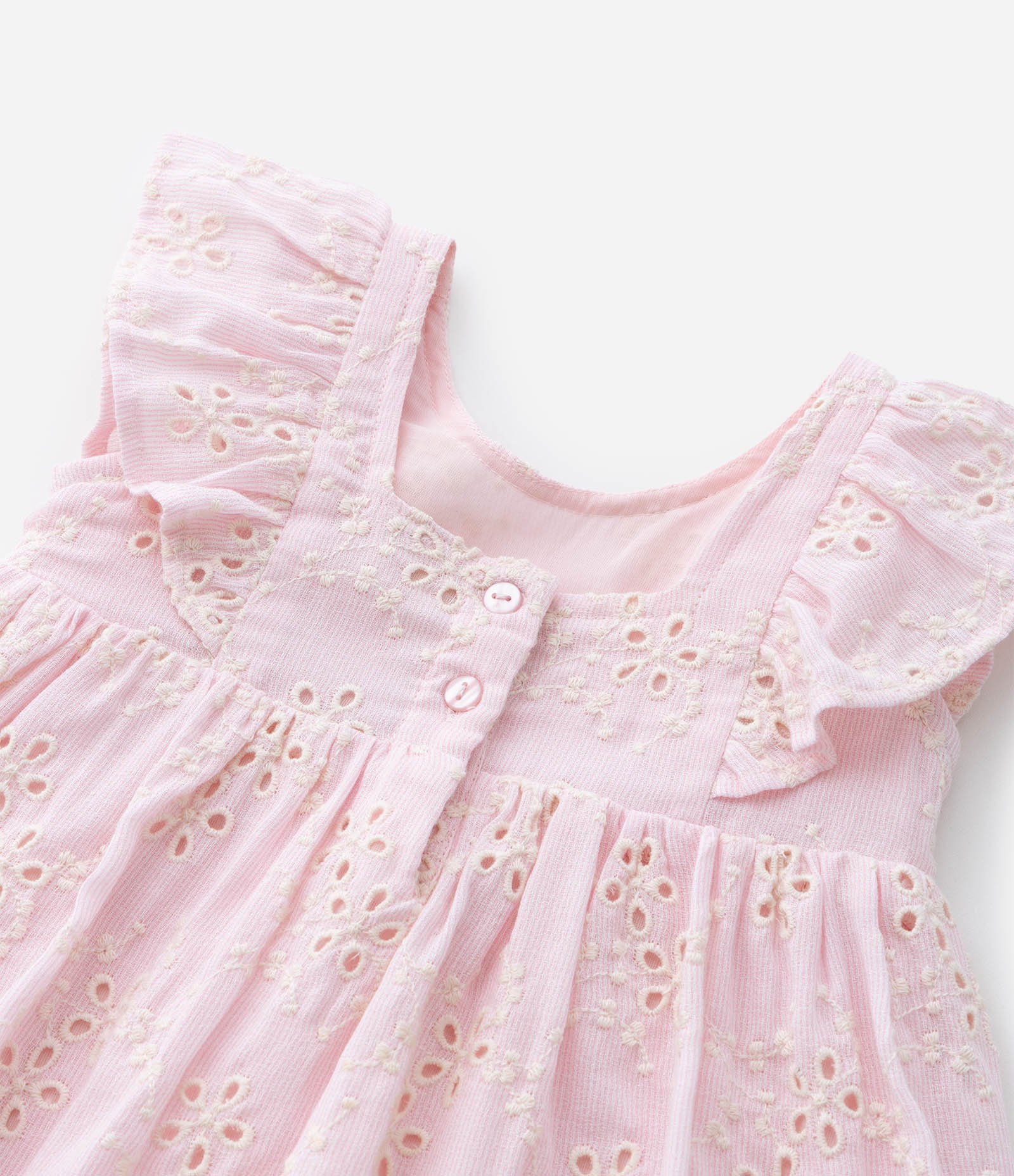 Vestido Infantil em Broderie com Babadinhos e Calcinha - Tam 3 a 18 Meses Rosa 4