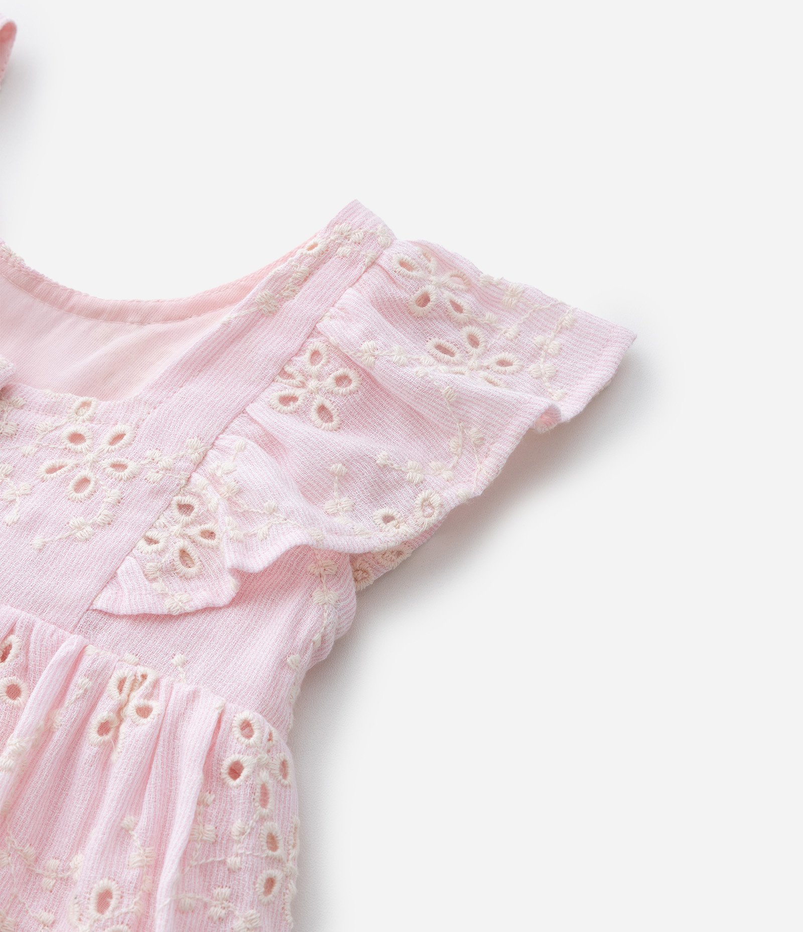 Vestido Infantil em Broderie com Babadinhos e Calcinha - Tam 3 a 18 Meses Rosa 6
