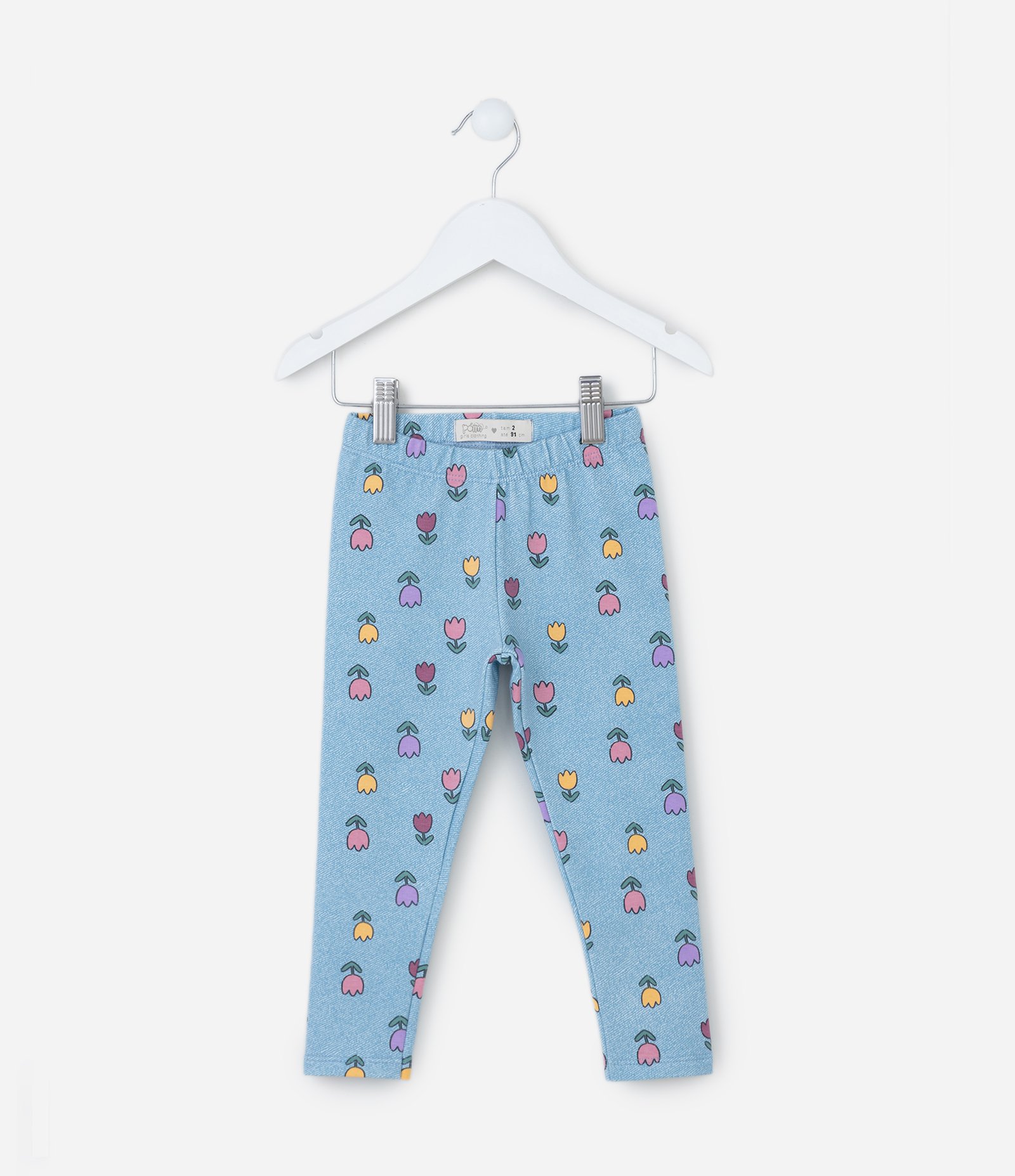 Calça Legging Infantil Quentinha com Estampa Tulipas - Tam 1 a 6 Anos Azul 1