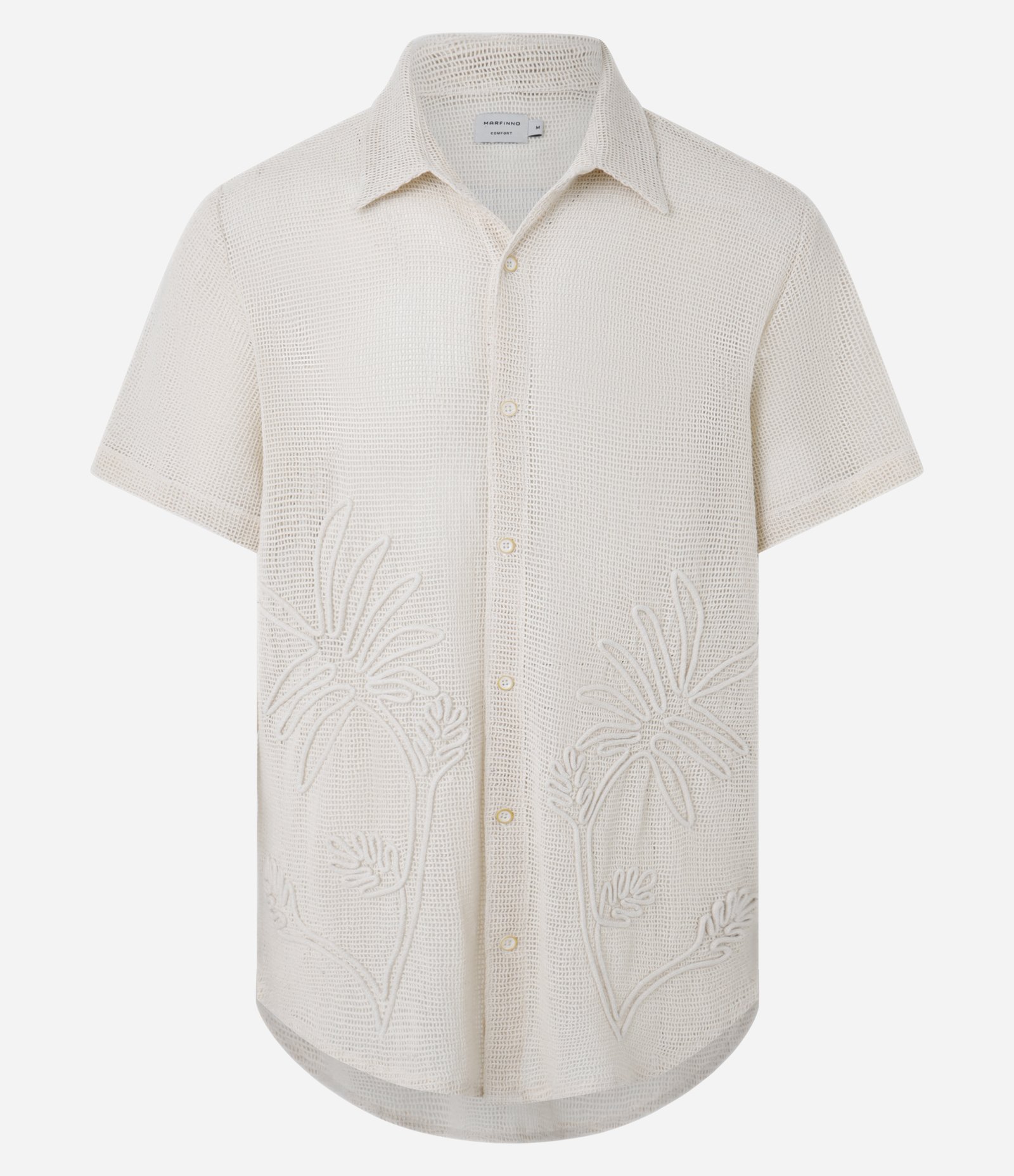 Camisa Comfort em Algodão Texturizada com Bordado de Flor Bege 6