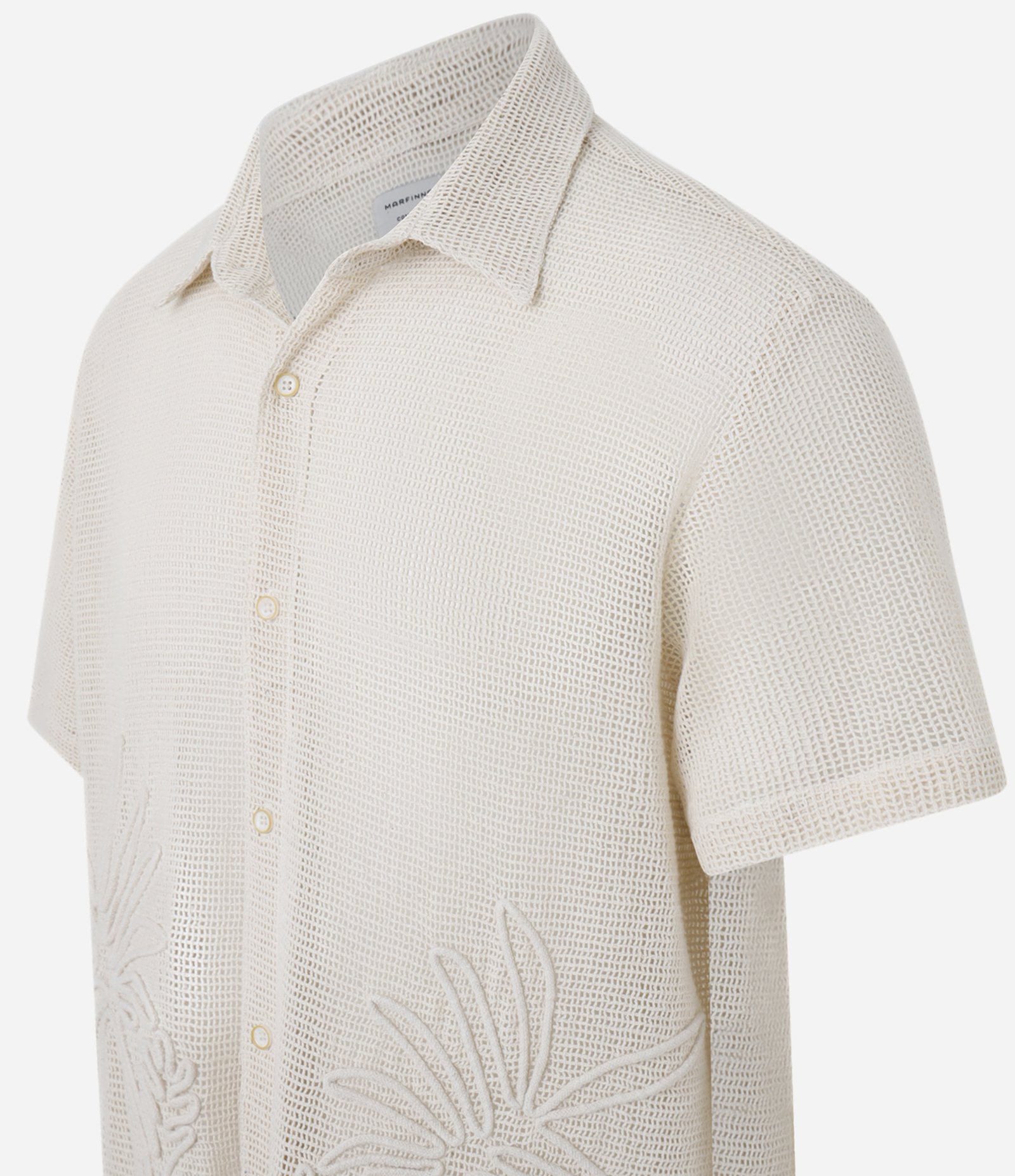 Camisa Comfort em Algodão Texturizada com Bordado de Flor Bege 7