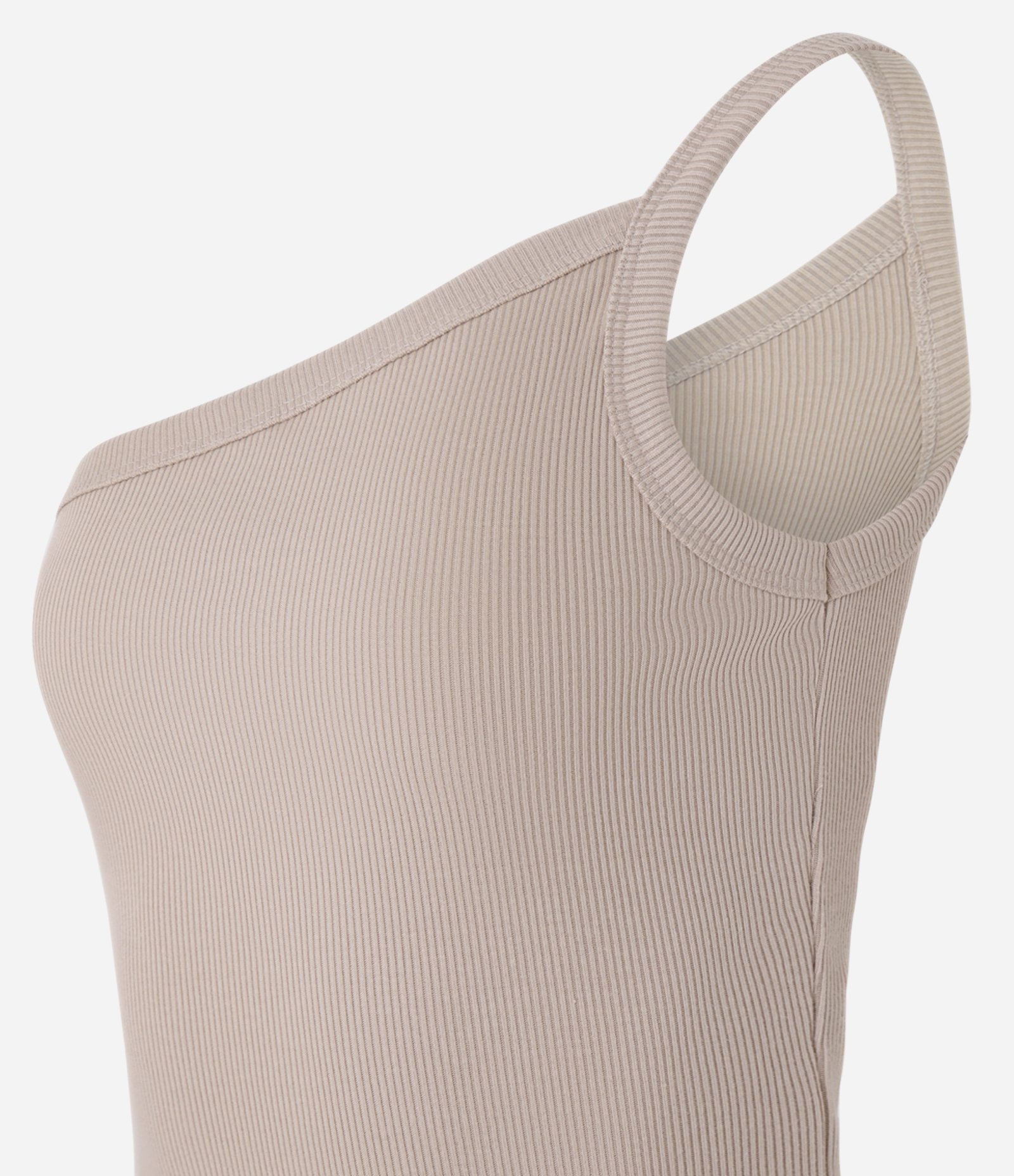 Blusa em Ribana com Ombro Só e Leve Textura Bege 5