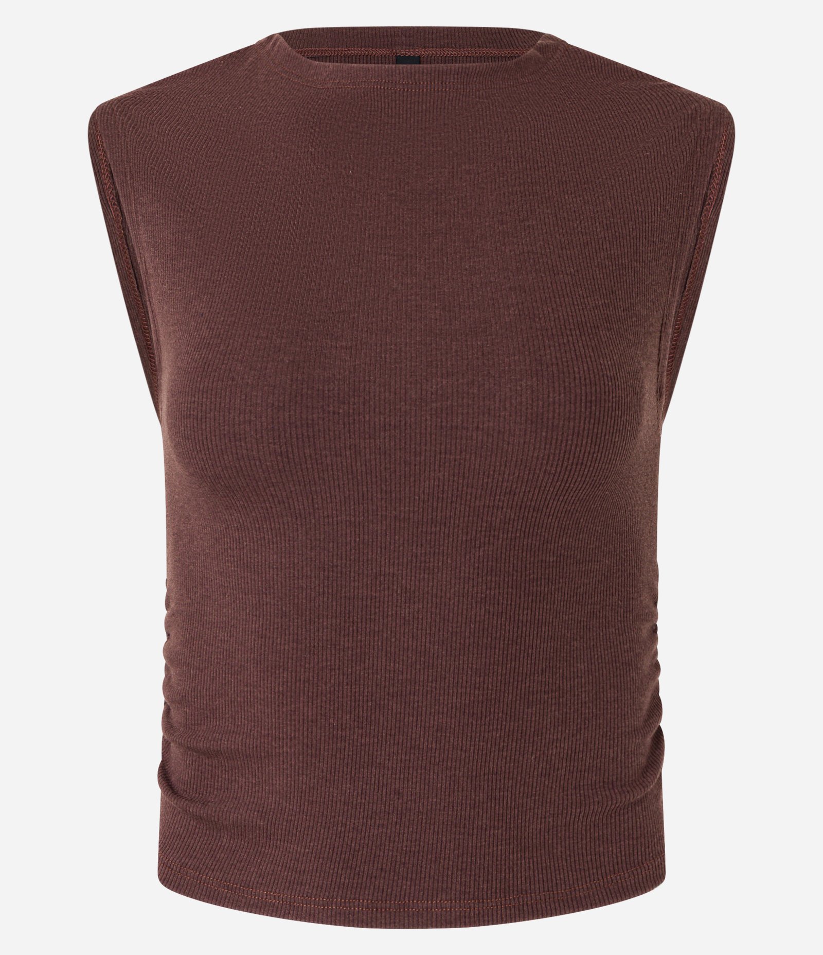 Blusa Slim em Ribana com Ombro Caído Marrom 4