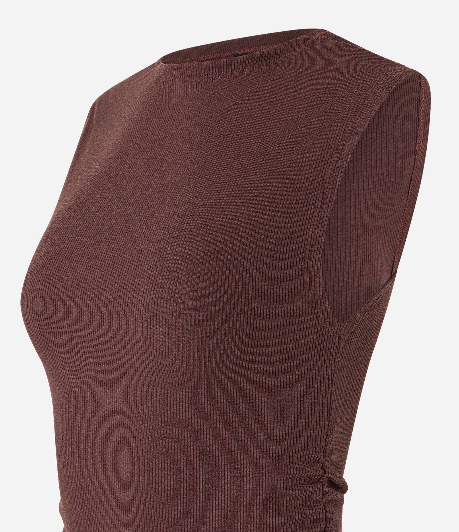 Blusa Slim em Ribana com Ombro Caído Marrom 5