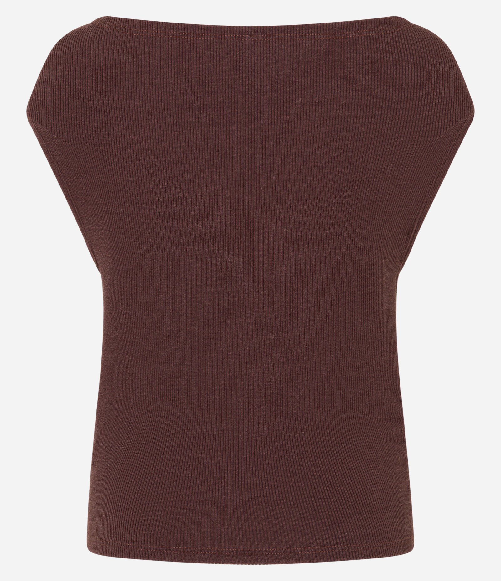 Blusa Slim em Ribana com Ombro Caído Marrom 6