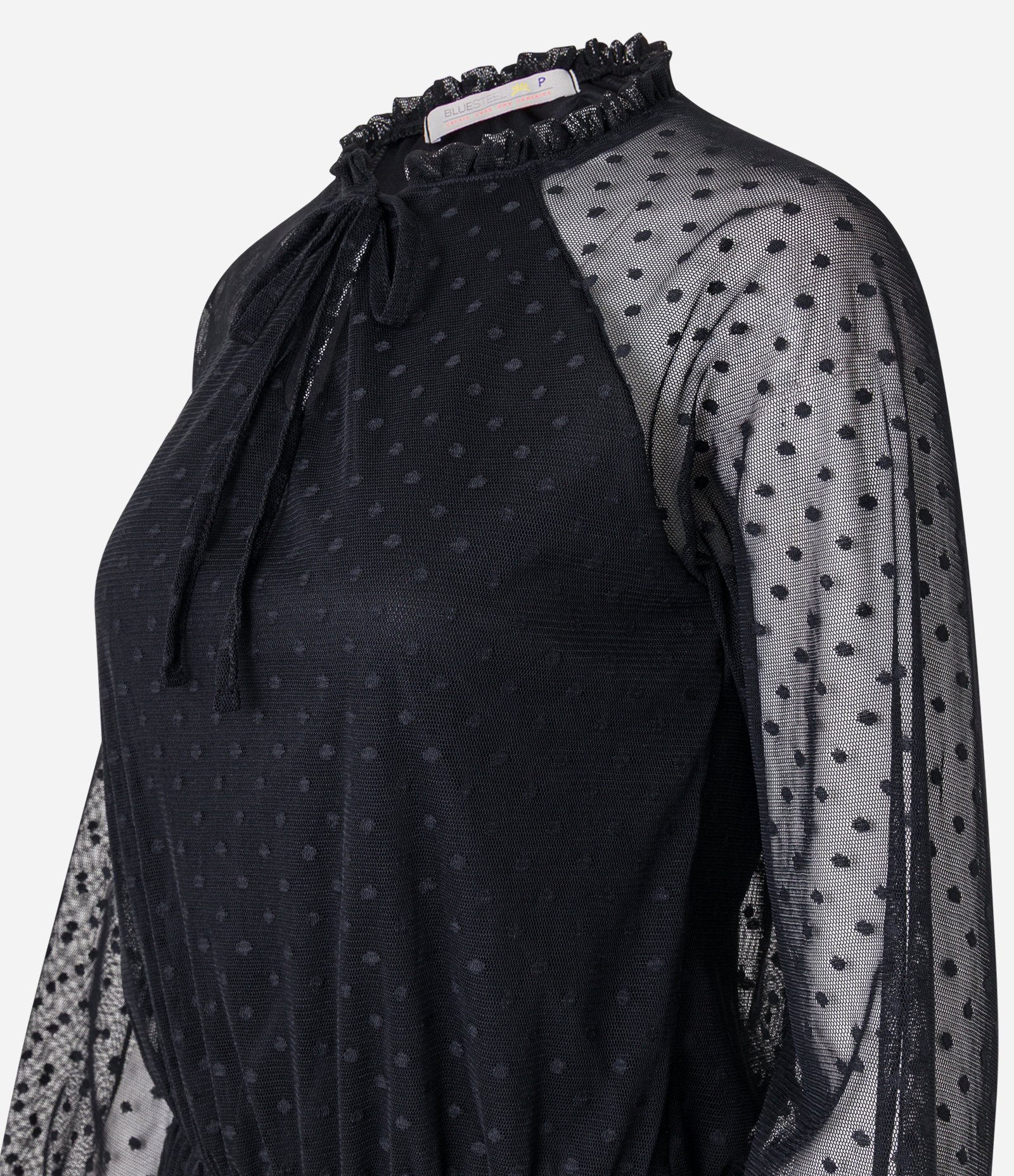 Vestido Curto em Tule em Poá com Sobreposição Preto 5