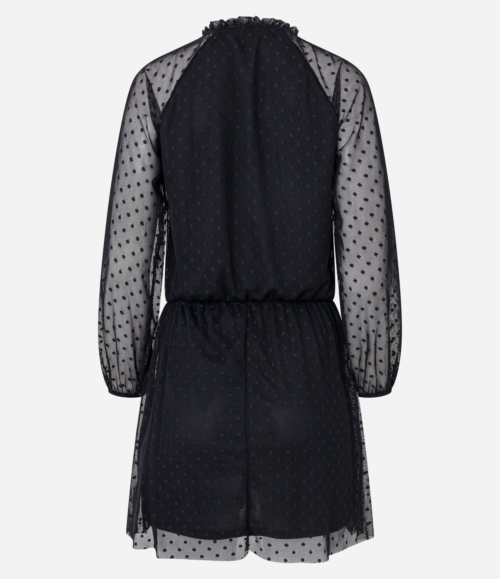 Vestido Curto em Tule em Poá com Sobreposição Preto 6