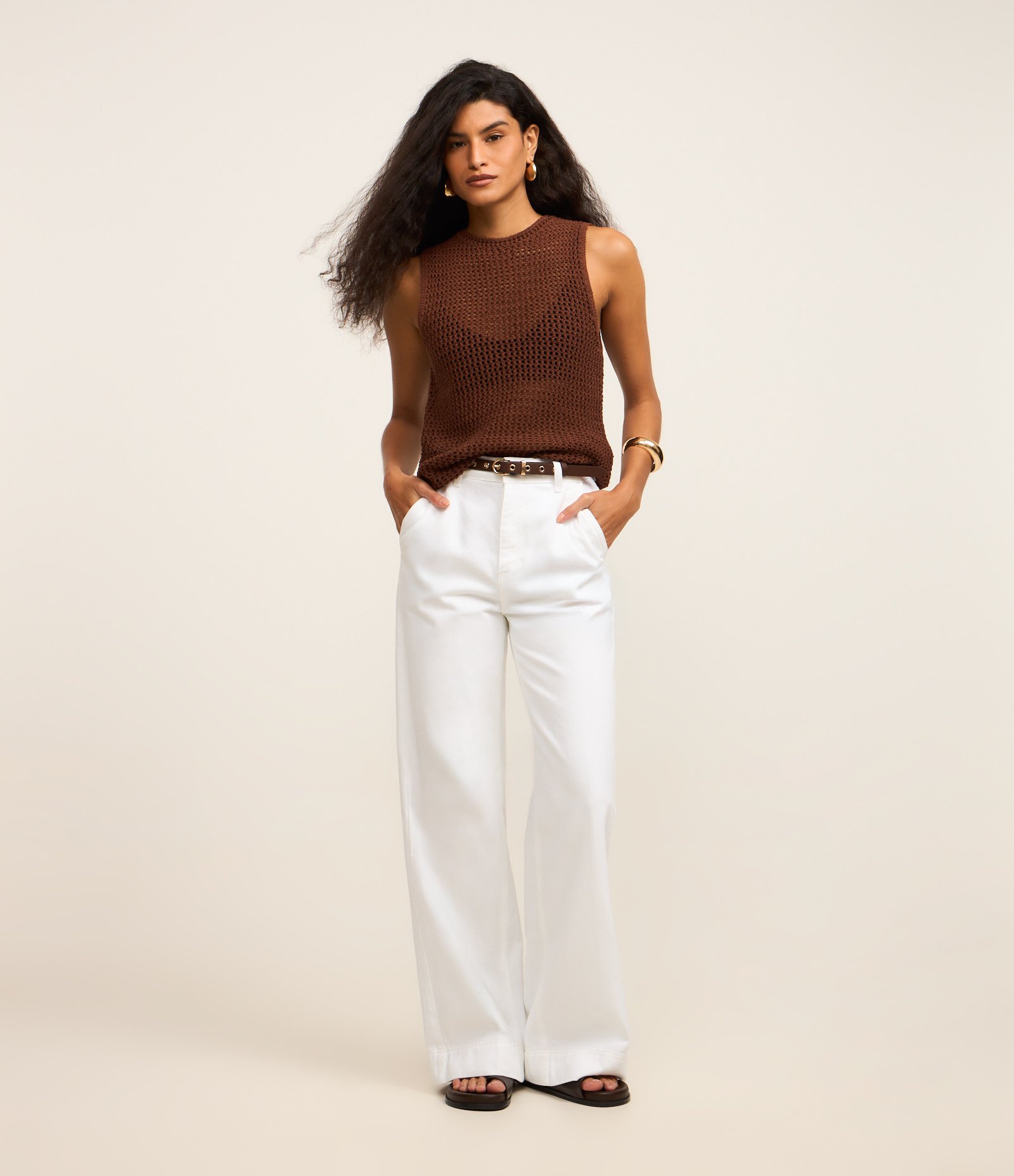Calça Wide Leg em Jeans com Bolso Faca Branco 1
