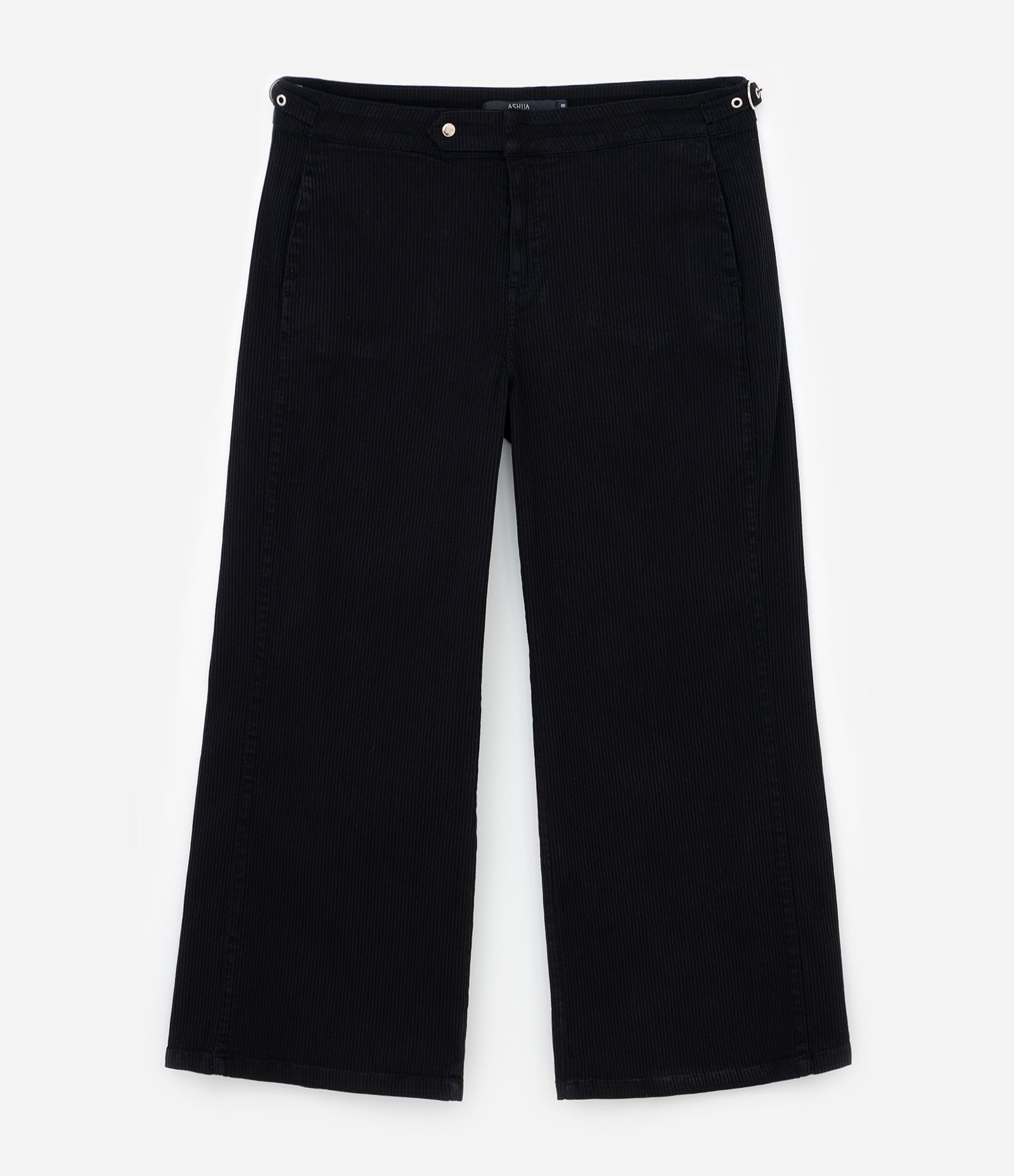 Calça Wide Leg em Sarja Cotelê com Fivelas Curve & Plus Size Preto 5